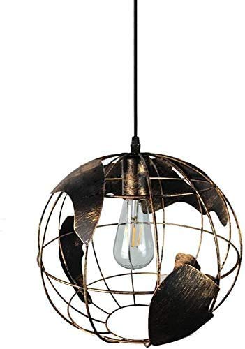 Vintage Industrial Pendant Light with Iron Globe Design - Retro Country Style Hanging Lighting Fixture for Kitchen Island, Loft, Restaurant - E27 Base Stainless Steel Bracket Ceiling Light - Perfect for Farmhouse, Cafe and Industrial Decor