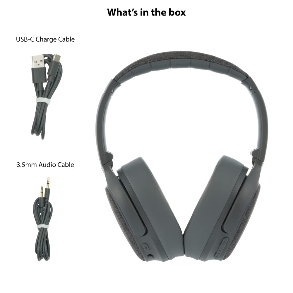Premium Active Noise Cancelling Bluetooth Headphones with Built-in Mic for Amazon | Wireless Headset for Work, Travel & Gym - Grey