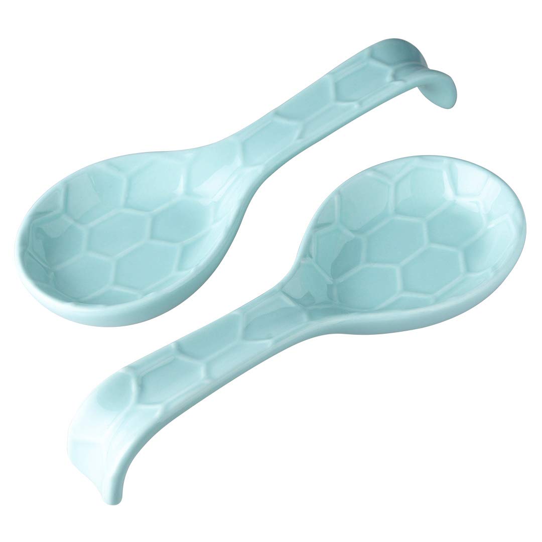 2 Pack Ceramic Spoon Rests for Stove Top - Heat Resistant Porcelain Utensil Holder for Kitchen Counter - Perfect for Spoon, Ladle, Tong & Spatula - Elegant Kitchen Decor Accessory for Cooking & Serving