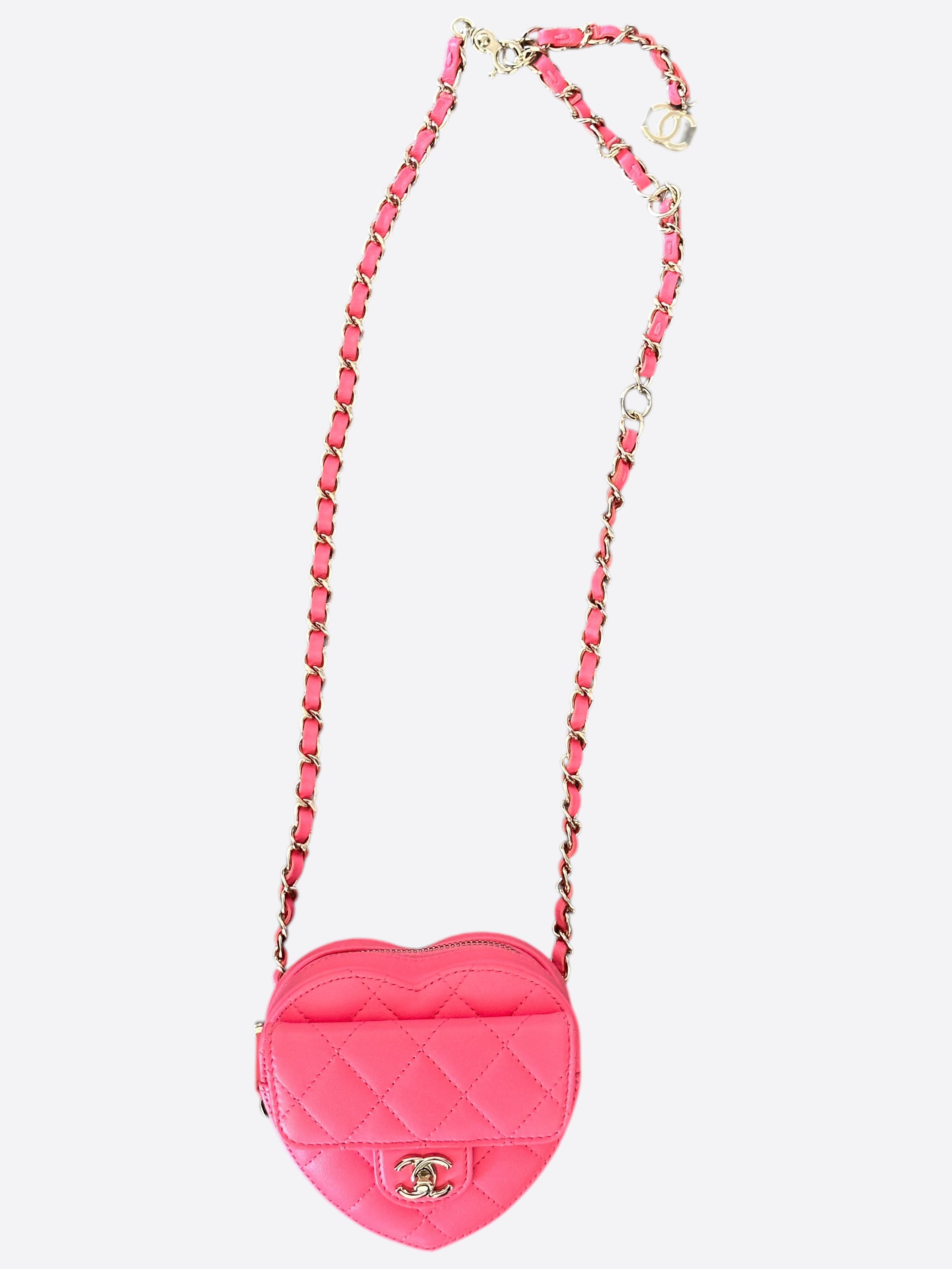 Chanel Pink Quilted Mini Heart Bag Crossbody - Luxury Designer Handbag for Women, Perfect for Date Night & Special Occasions