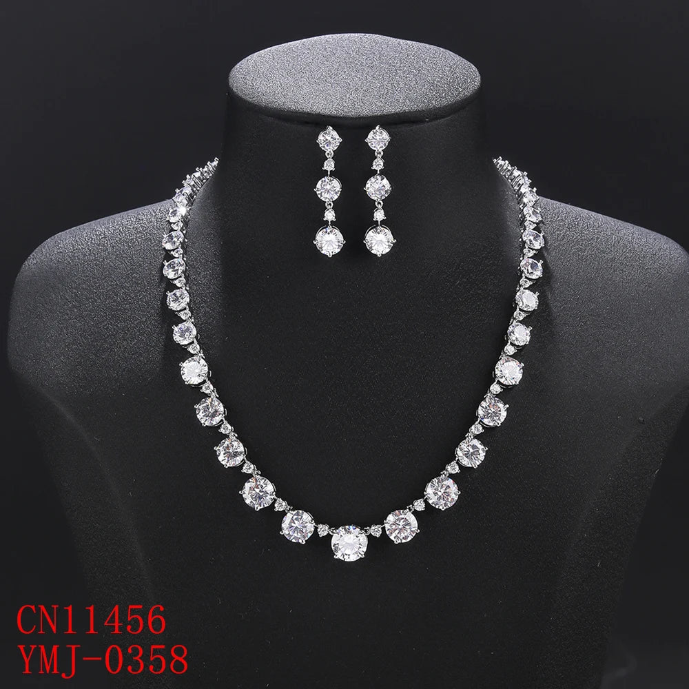 Sparkling Cubic Zirconia Bridal Jewelry Set - Elegant Wedding Necklace & Earrings for Bride, Bridesmaid, and Formal Occasions