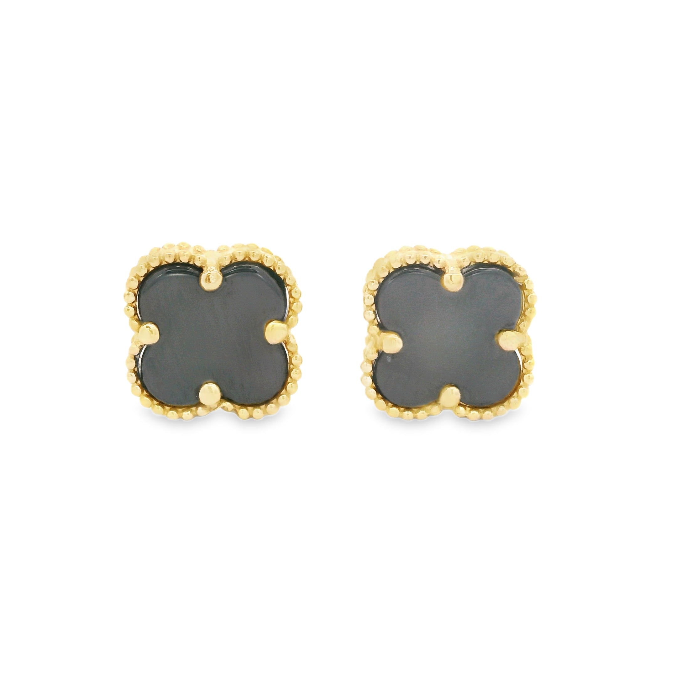 14K Gold Black Clover Stud Earrings (8MM) - Lucky Charm Jewelry for Women | Perfect for Everyday Wear, Gifts & Special Occasions