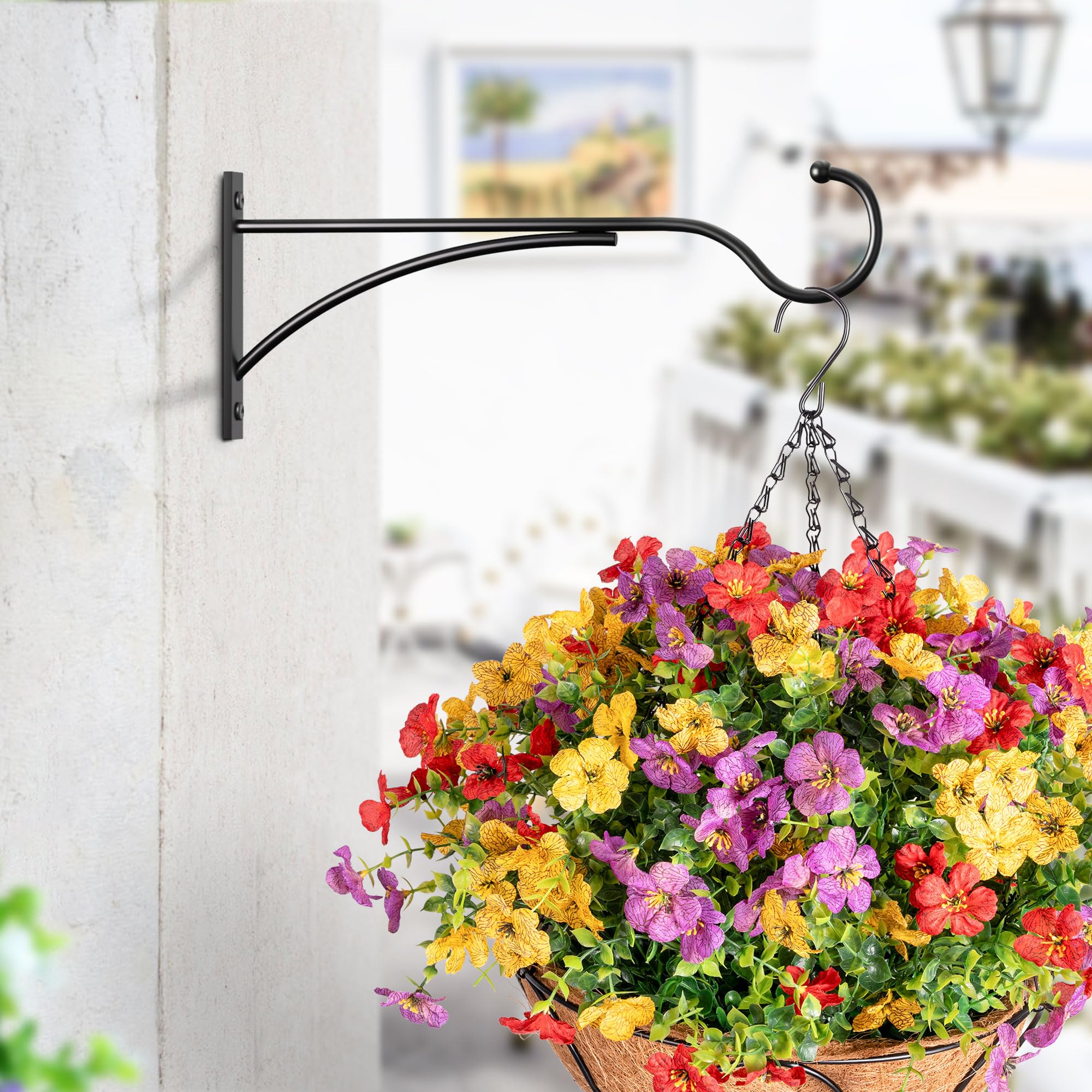 11 Inch Black Metal Wall Hooks for Hanging Baskets - Heavy Duty Outdoor Plant Hangers for Bird Feeders, Wind Chimes, Flower Pots & Lanterns (2 Pack) - Perfect for Garden, Patio & Home Decor