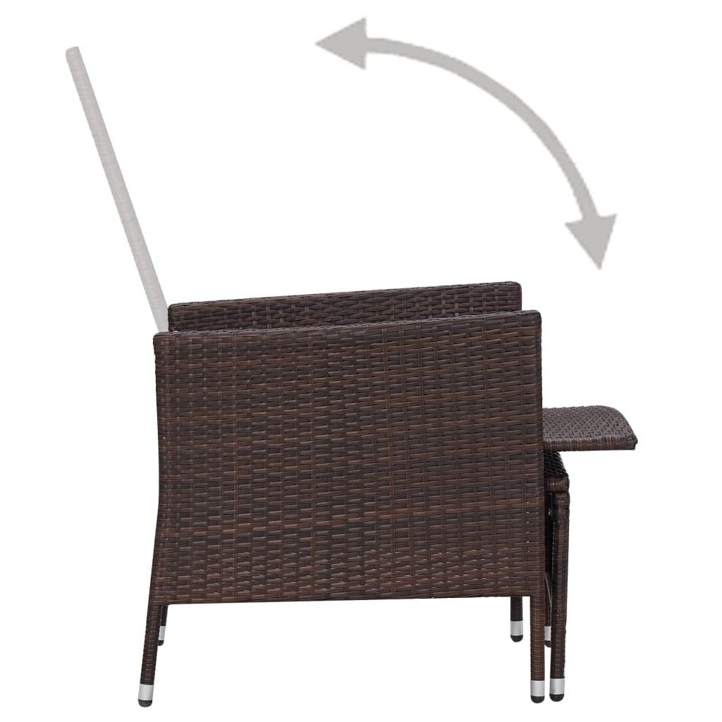 2-Piece Brown Poly Rattan Patio Lounge Set with Cushions - 19.7