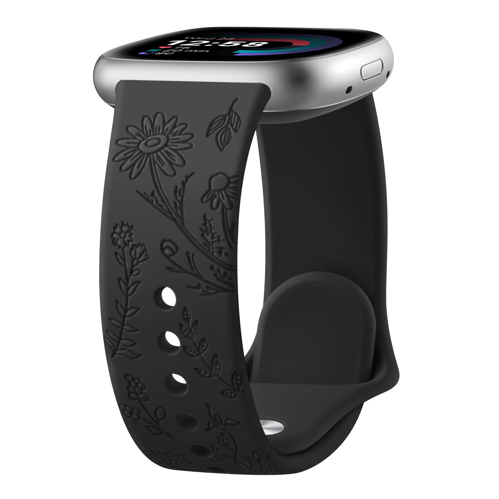 Vancle Flower Engraved Silicone Replacement Bands for Fitbit Versa 4/3 & Sense 2/Sense - Soft, Durable Bracelet Strap for Women & Men - Perfect for Workouts, Running & Daily Wear