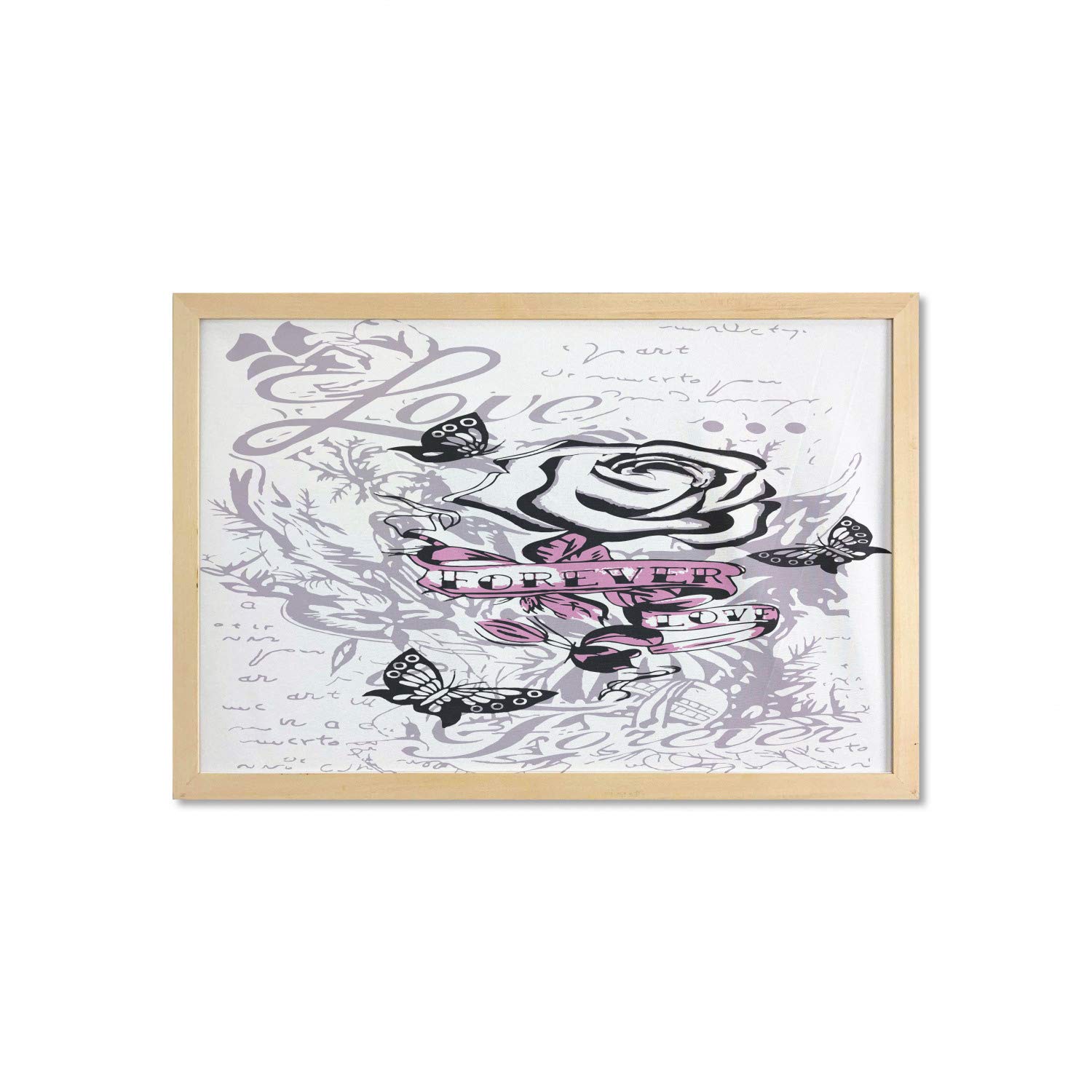 Ambesonne Vintage Rose Wall Art with Frame - Abstract Floral Butterfly Print, Victorian Style Love Theme Home Decor - 35