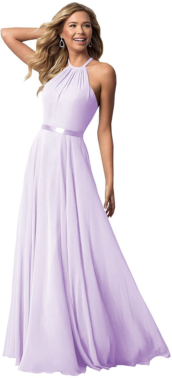Elegant BOLENSYE Women's Halter Neck Bridesmaid Dress - Long Backless Formal Evening Gown for Weddings, Proms & Special Occasions