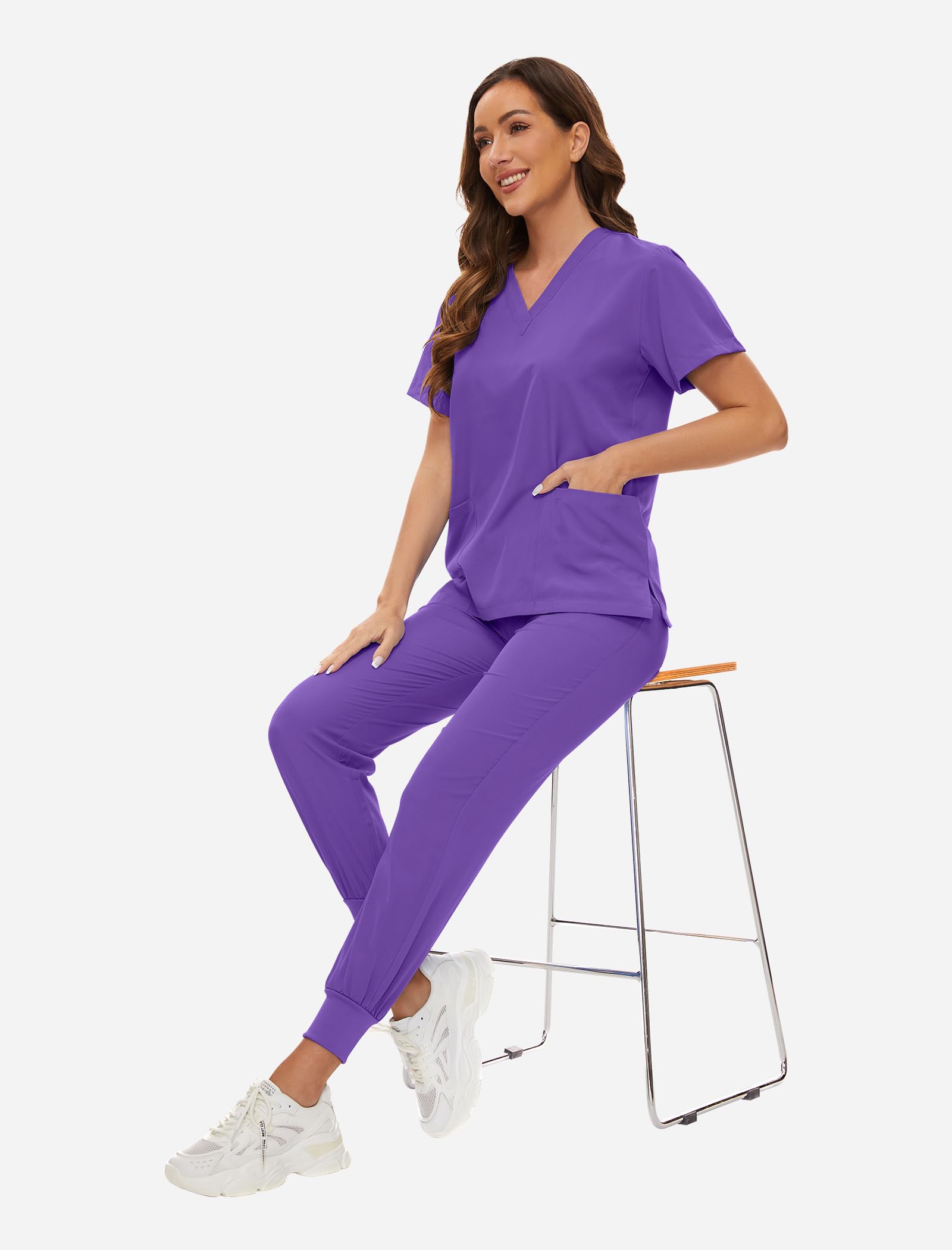 VIAOLI Women's Stretch Nursing Scrubs Set - V-Neck Pocket Top & Drawstring Jogger Pants | Comfortable Medical Uniform for Nurses, Doctors & Healthcare Workers | Perfect for Hospital Shifts, Clinics & Long Work Hours
