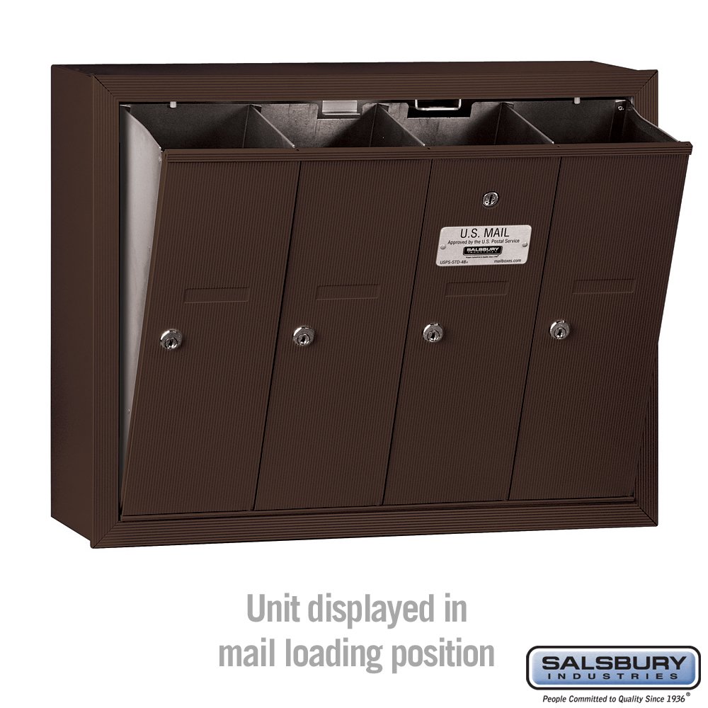Salsbury Industries 3504ZSU USPS Approved 4-Door Vertical Mailbox - Bronze Surface Mounted Mailbox for Home, Office & Apartment Buildings