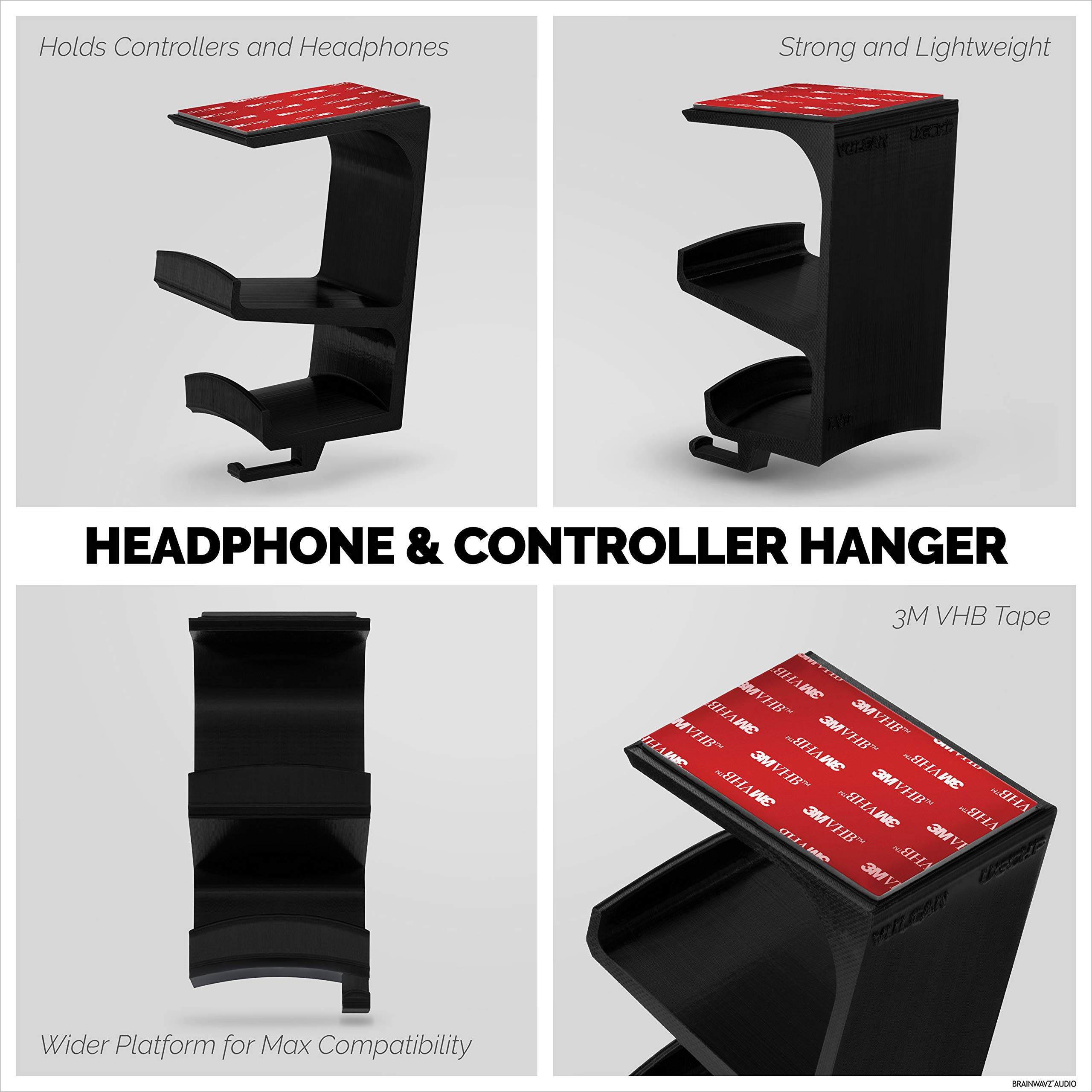 BRAINWAVZ VULCAN Under Desk Gaming Controller & Headphone Holder Stand - Compatible with Xbox One, PS4, PS5, Nintendo Switch, PC, DualShock, SteelSeries & Steam - Perfect for Organized Gaming Setup & Cable Management