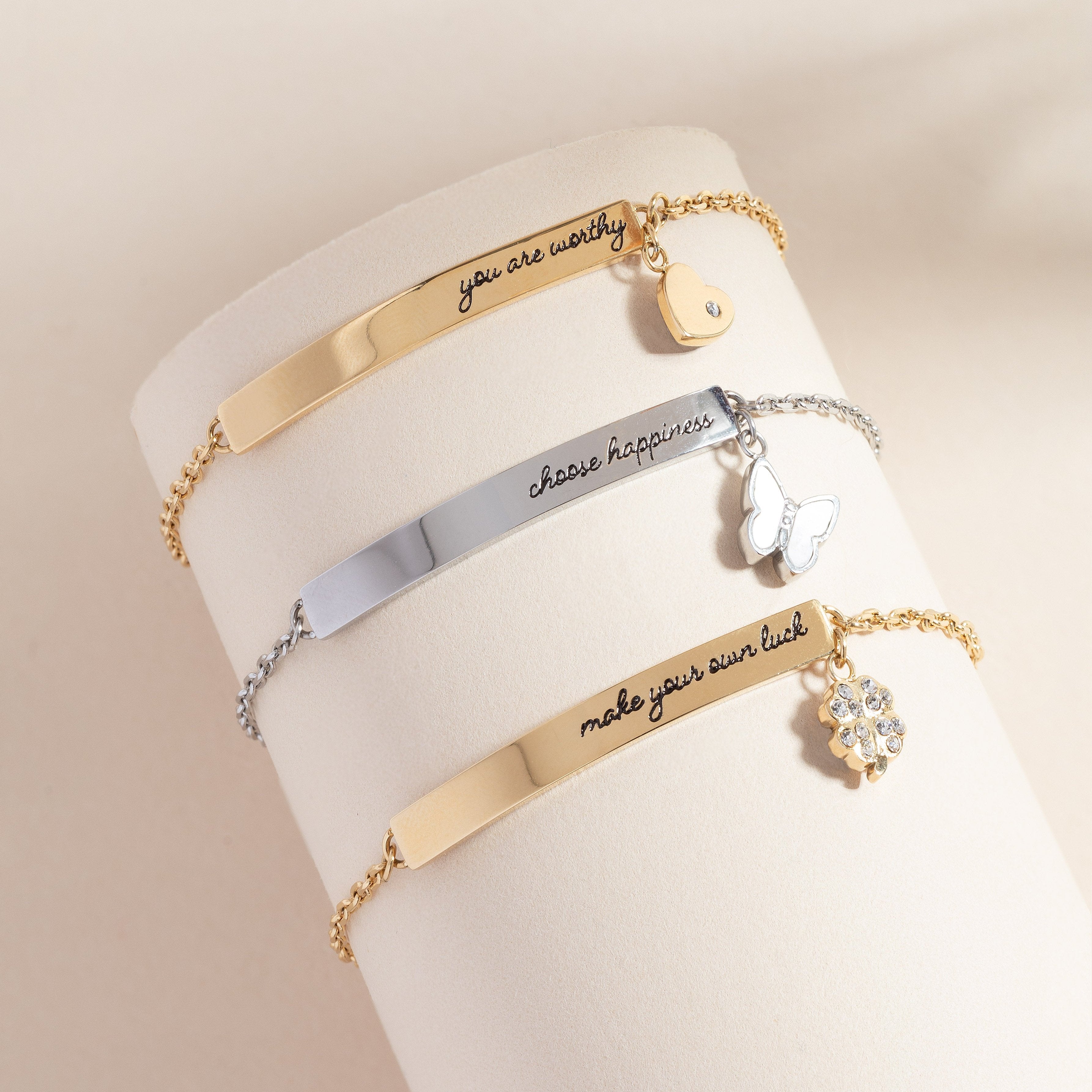 Make Your Own Luck Inline Bracelet - Adjustable Charm Bracelet for Women, Trendy Fashion Jewelry Gift for Daily Wear & Special Occasions
