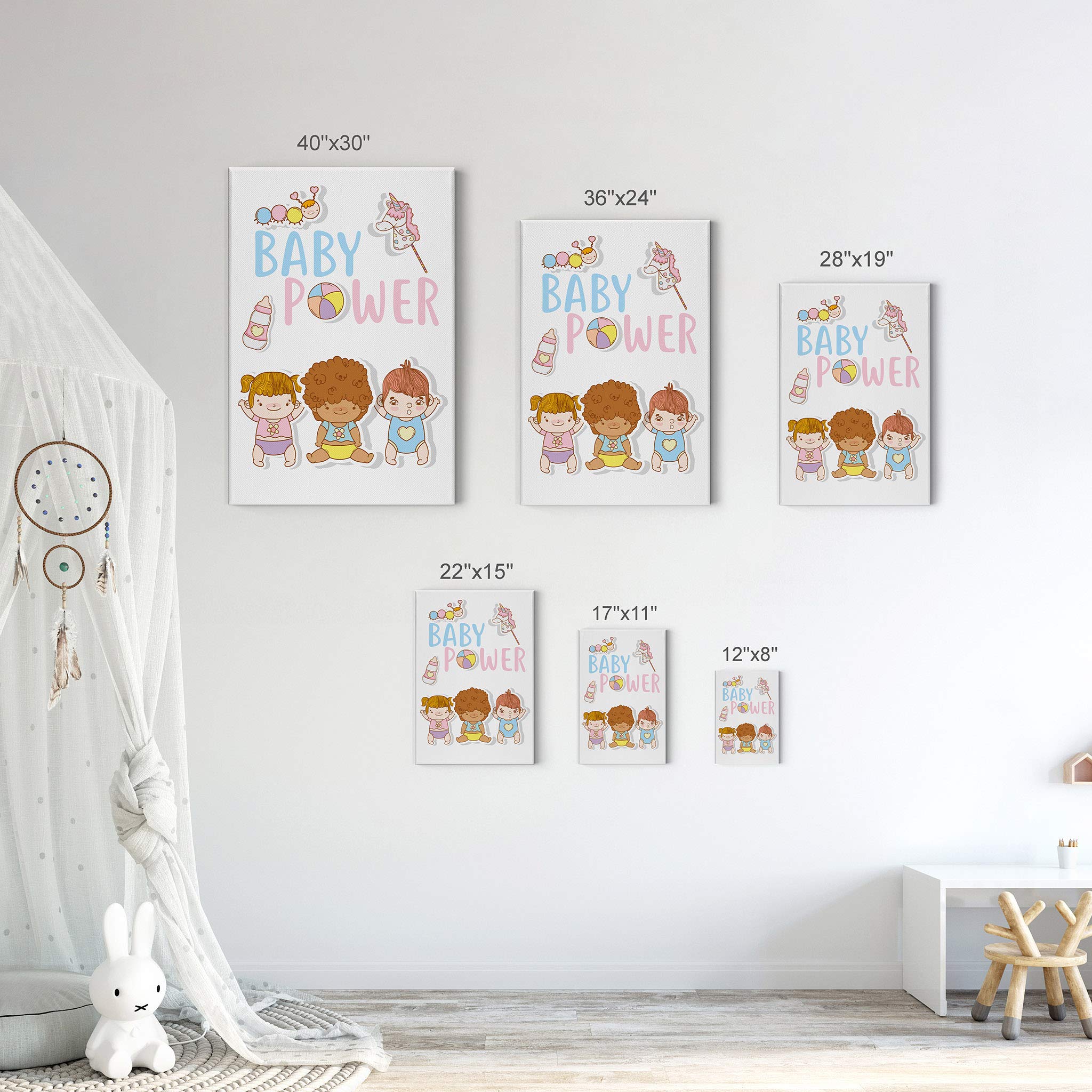 Smile Art Design Cute Baby Power Diversity Kids Anti Discrimination Quote African American Canvas Print - 40x30 Inch Wall Art for Nursery, Baby Room & Kids Bedroom Decor - Ready to Hang, Made in USA | Perfect for Black History Month & Diversity Education