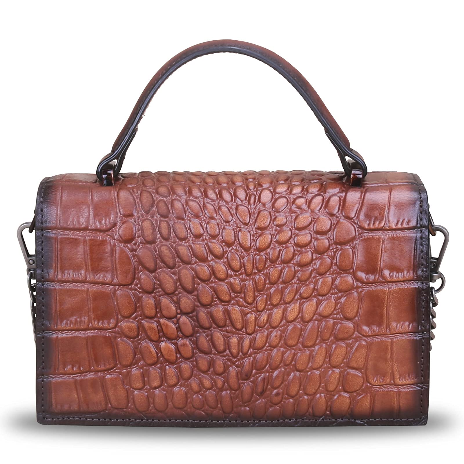 Genuine Leather Handbags for Women - Small Satchel Purse with Top Handle & Crossbody Strap, Luxury Real Leather Embossed Design - Perfect for Work, Travel & Everyday Use