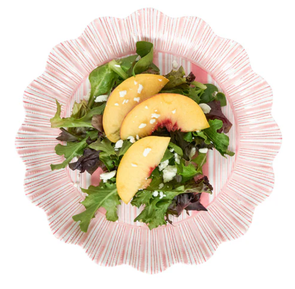 Juliska Cabana Stripe Melamine 4-Piece Dessert & Salad Plate Set - Coral - Perfect for Outdoor Dining, Picnics, and Beach Parties