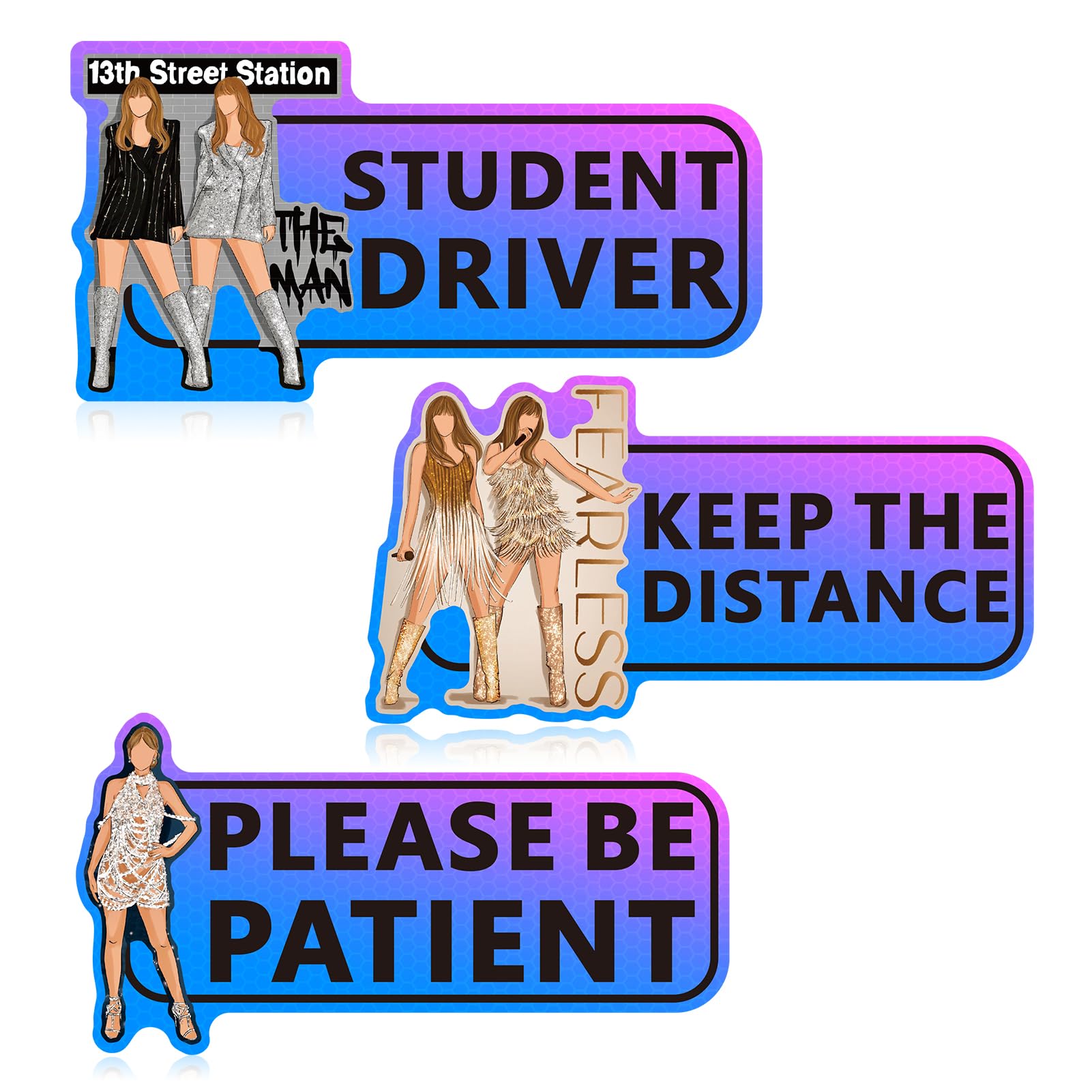 3 Pack Reflective Student Driver Magnets for Cars - 9 Inch Reusable Bumper Stickers with Strong Adhesive - Perfect for New Drivers, Teen Drivers & Learner Permit Holders - Great for School Parking Lots & Driving Practice