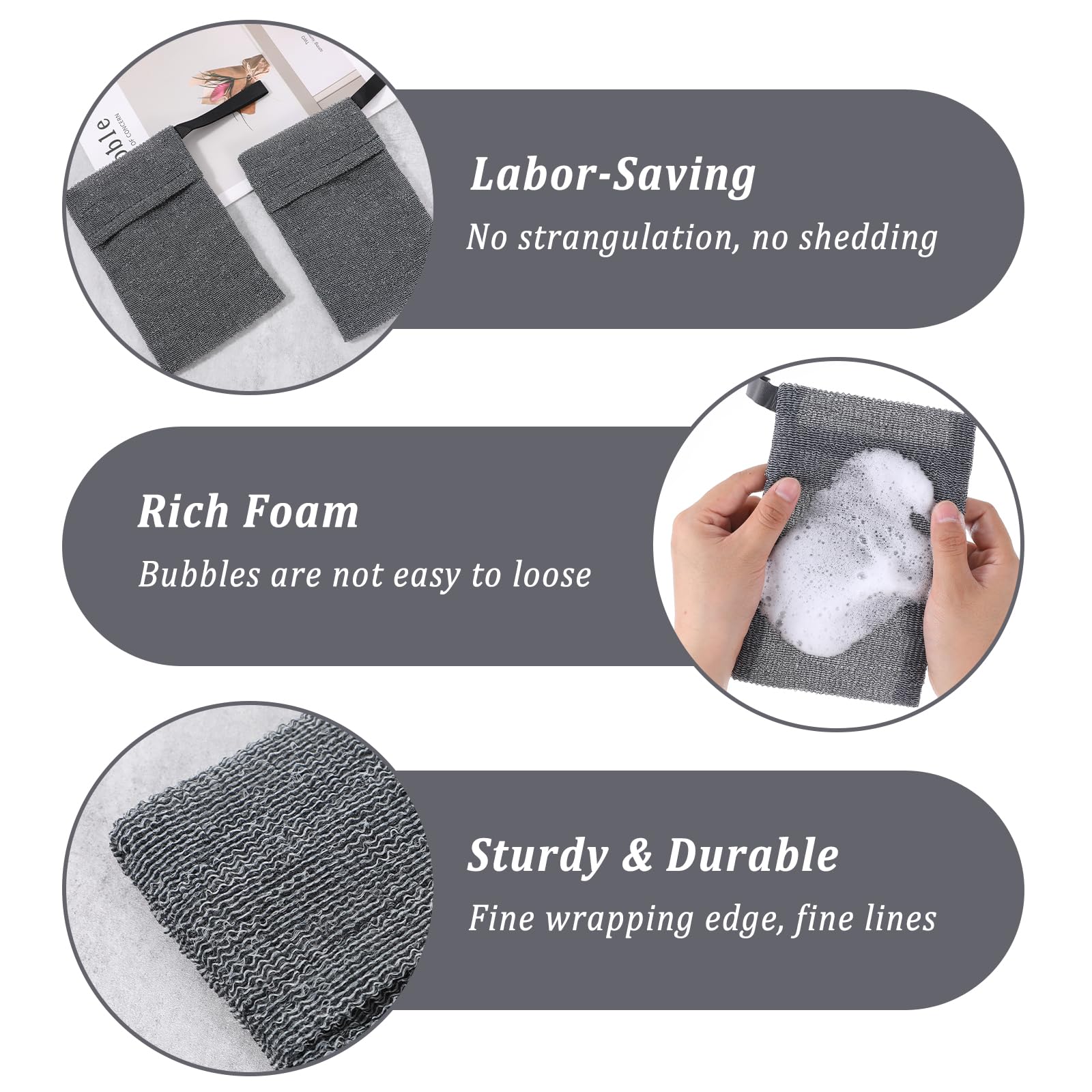 6Pcs Mesh Soap Bags for Soap Bars - Exfoliating Loofah Pouch & Soap Saver Bag for Shower, Foaming Soap Holder for Women & Men - Perfect for Travel, Gym & Eco-Friendly Bathing (Gray)
