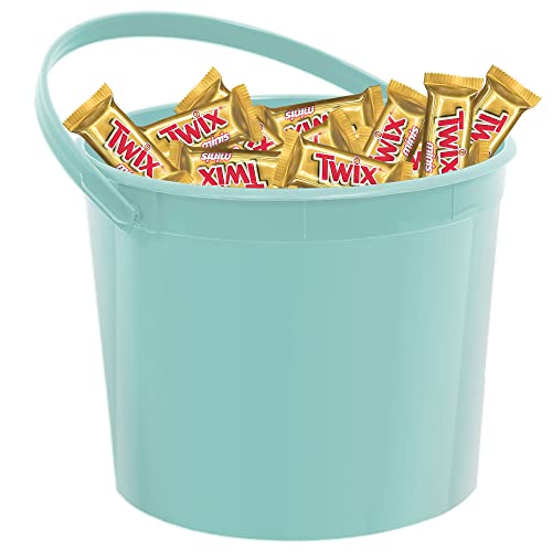 Blue Plastic Easter Bucket with 2lbs Assorted Chocolate Snacks - Easter Basket Filler with Bite-Sized Cookie Bars - Perfect Gift for Friends & Family - Great for Easter Egg Hunts, Party Favors, and Holiday Treats