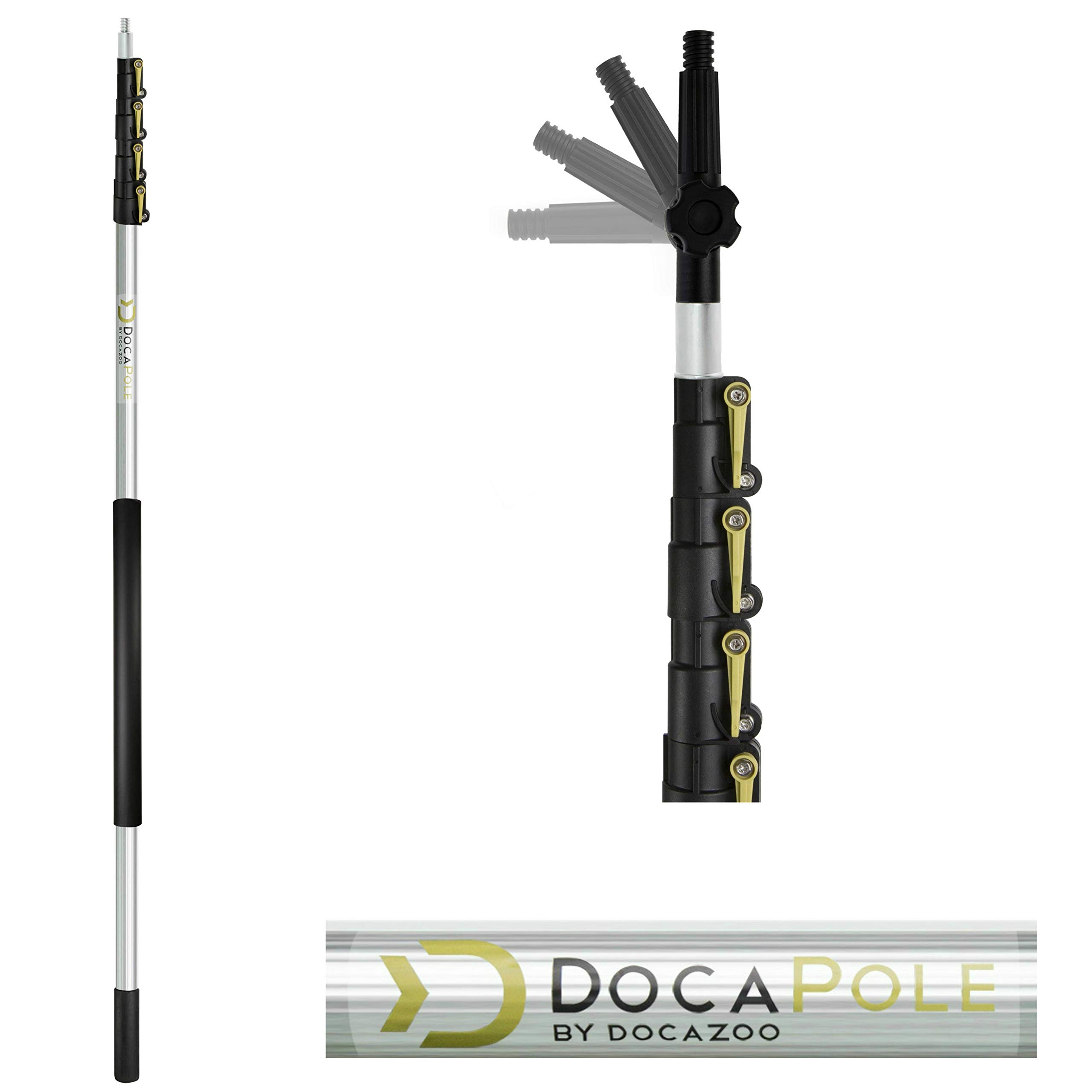 DOCA 7-30 Ft Telescoping Extension Pole - Adjustable Cleaning Pole for Windows, Ceilings & High Surfaces - Paint Roller, Feather Duster & Squeegee Attachment Kit - Indoor & Outdoor Use - Perfect for Home Cleaning, Car Washing & Exterior Maintenance