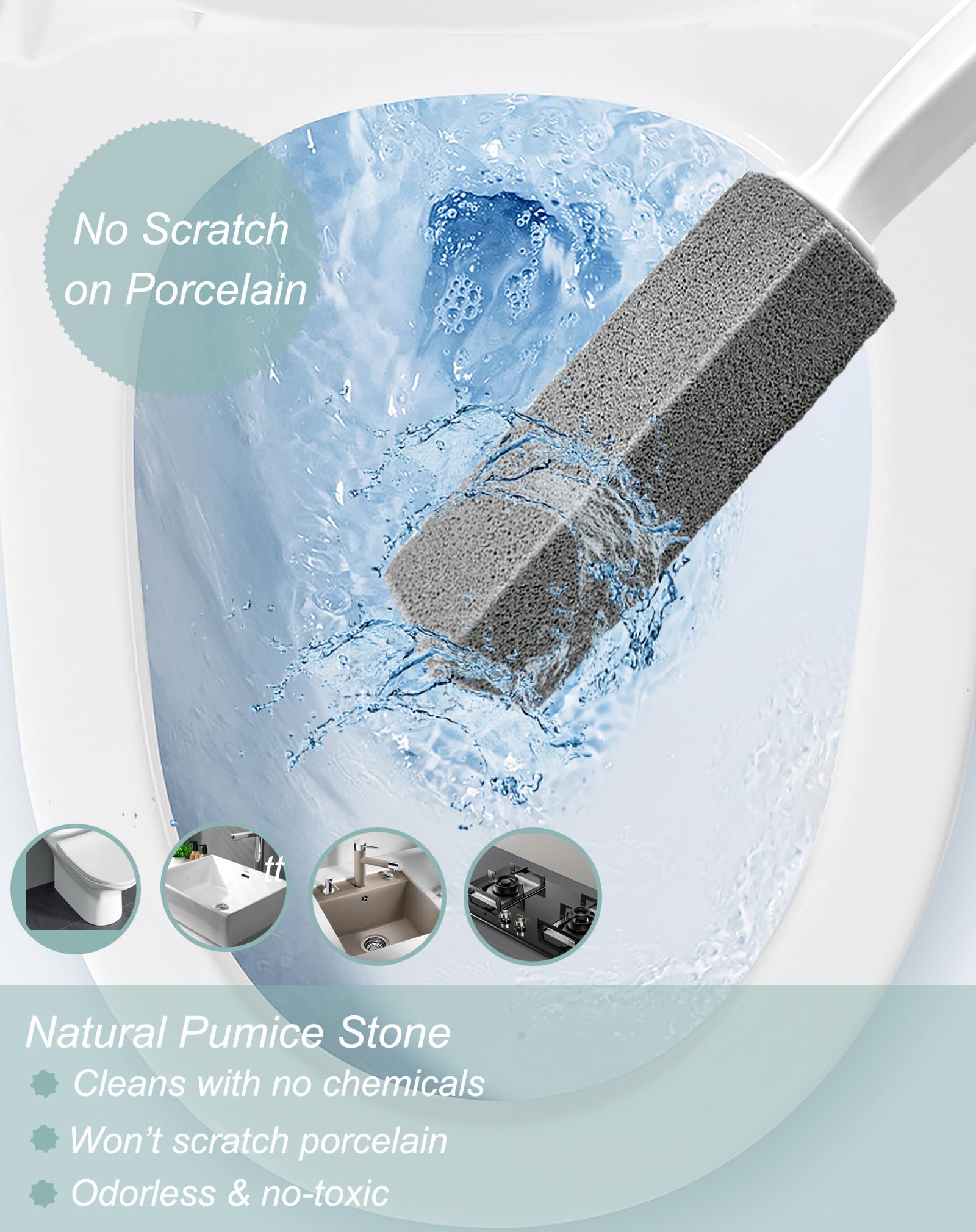 Comfun Toilet Bowl Pumice Cleaning Stone with Handle - 3 Pack - Removes Stubborn Stains, Hard Water Rings & Rust - Safe for Kitchen, Bathroom, Pool, Spa & Household Cleaning - Perfect for Deep Cleaning Toilets, Tiles & Grills