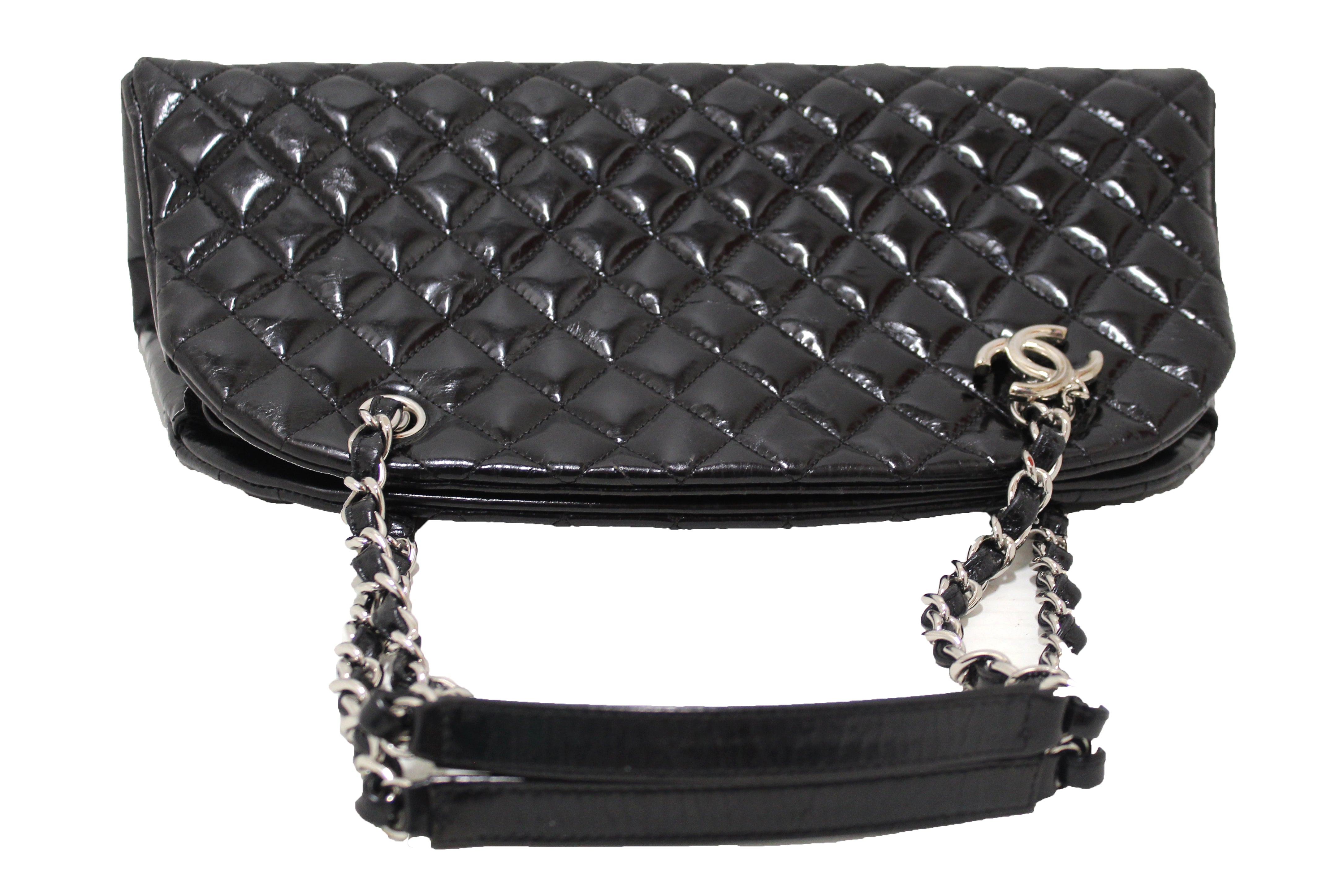 Authentic Chanel Black Patent Leather Quilted Medium Just Mademoiselle Bowling Bag - Luxury Designer Handbag for Women, Perfect for Work, Evening Events & Travel Accessories