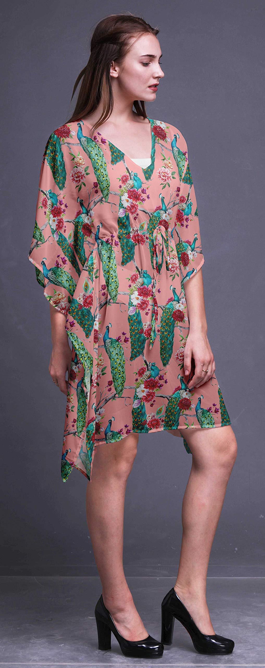 Bimba Women's Short Caftan Midi Dress - Beach Cover Up, Swimwear Wrap, Boho Kaftan for Poolside, Vacation & Summer Outfits