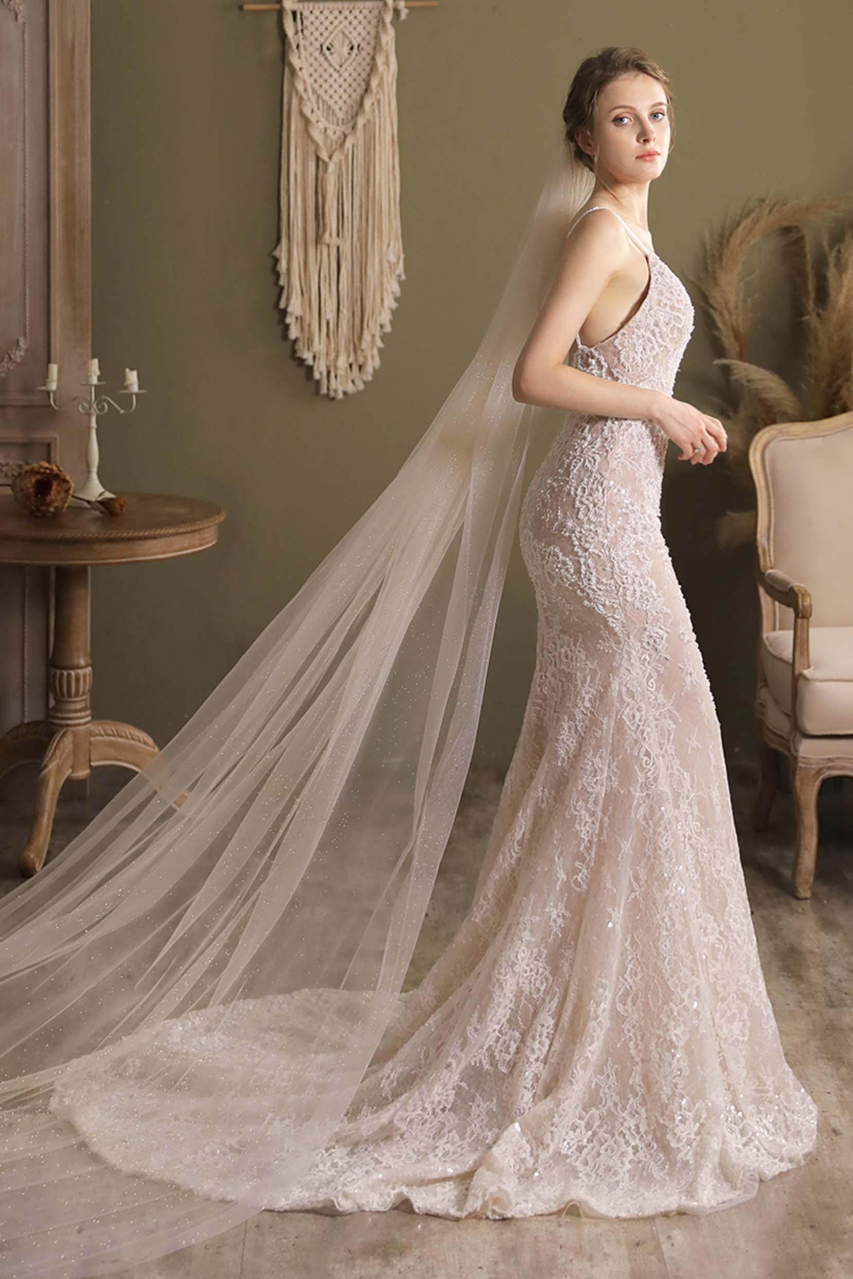 Elegant One-Tier Cut Edge Tulle Cathedral Wedding Veil CV0296 - Perfect for Bridal Ceremonies & Formal Events