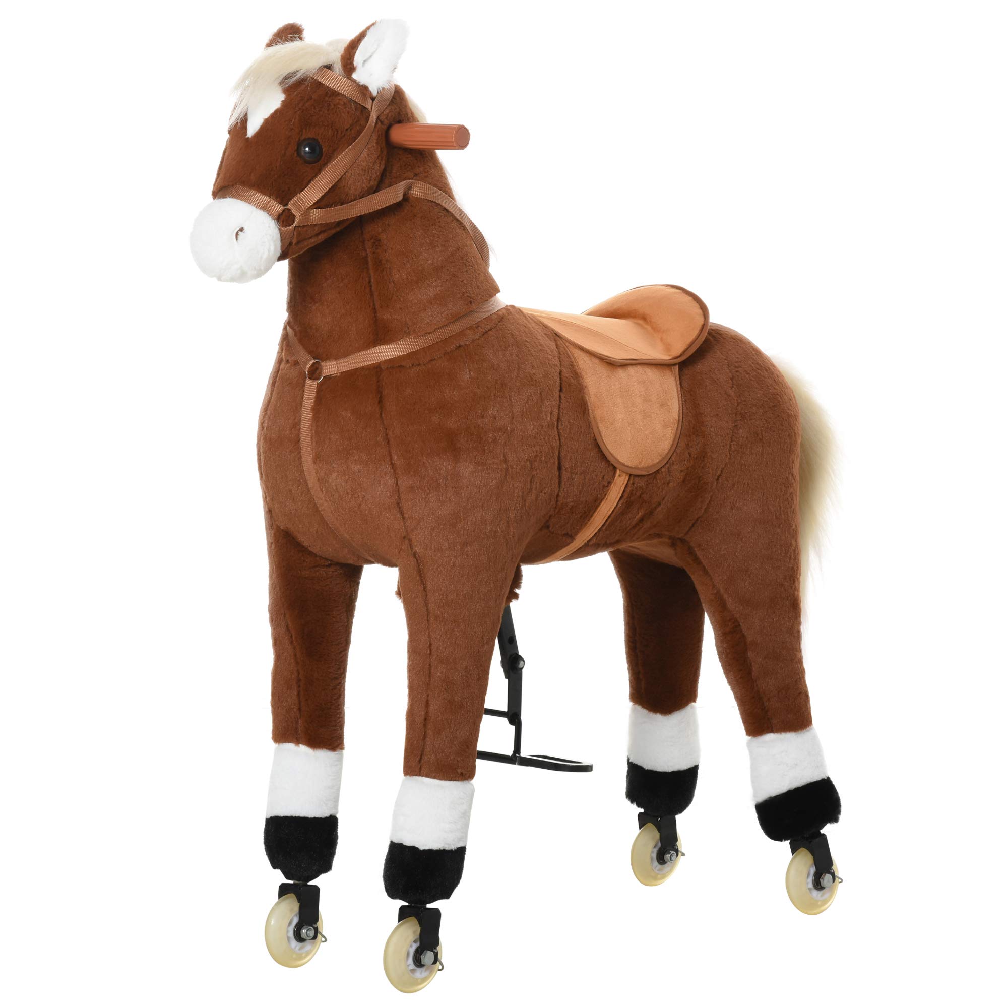 Qaba Kids Ride-on Walking Horse Toy with Easy Rolling Wheels - Soft Huggable Plush Body - Large Size for Ages 5-16 - Perfect for Indoor Play, Outdoor Fun & Imaginative Playtime