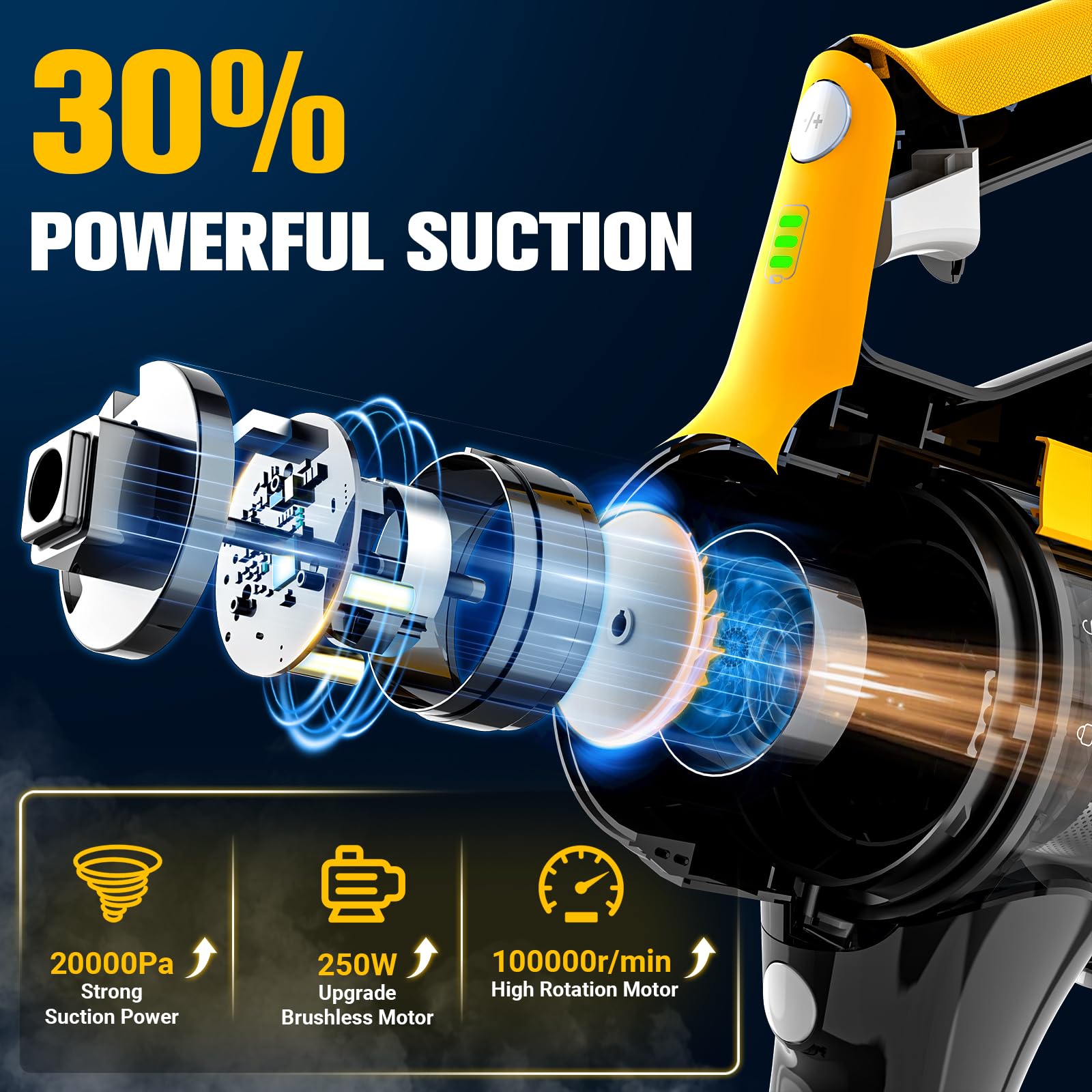 **DeWALT 20V Cordless Stick Vacuum Cleaner (No Battery Included) - 30kPa Lightweight, 2-Mode Suction, 180° Bendable Wand for Hard Floors, Pet Hair, Car & Carpet - Ideal for Quick Cleanups & Tight Spaces (250W)**