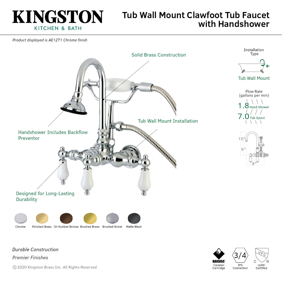 Vintage Matte Black Clawfoot Tub Faucet with Hand Shower - 3-Handle Wall Mount 2-Hole Design for Bathroom & Spa Relaxation