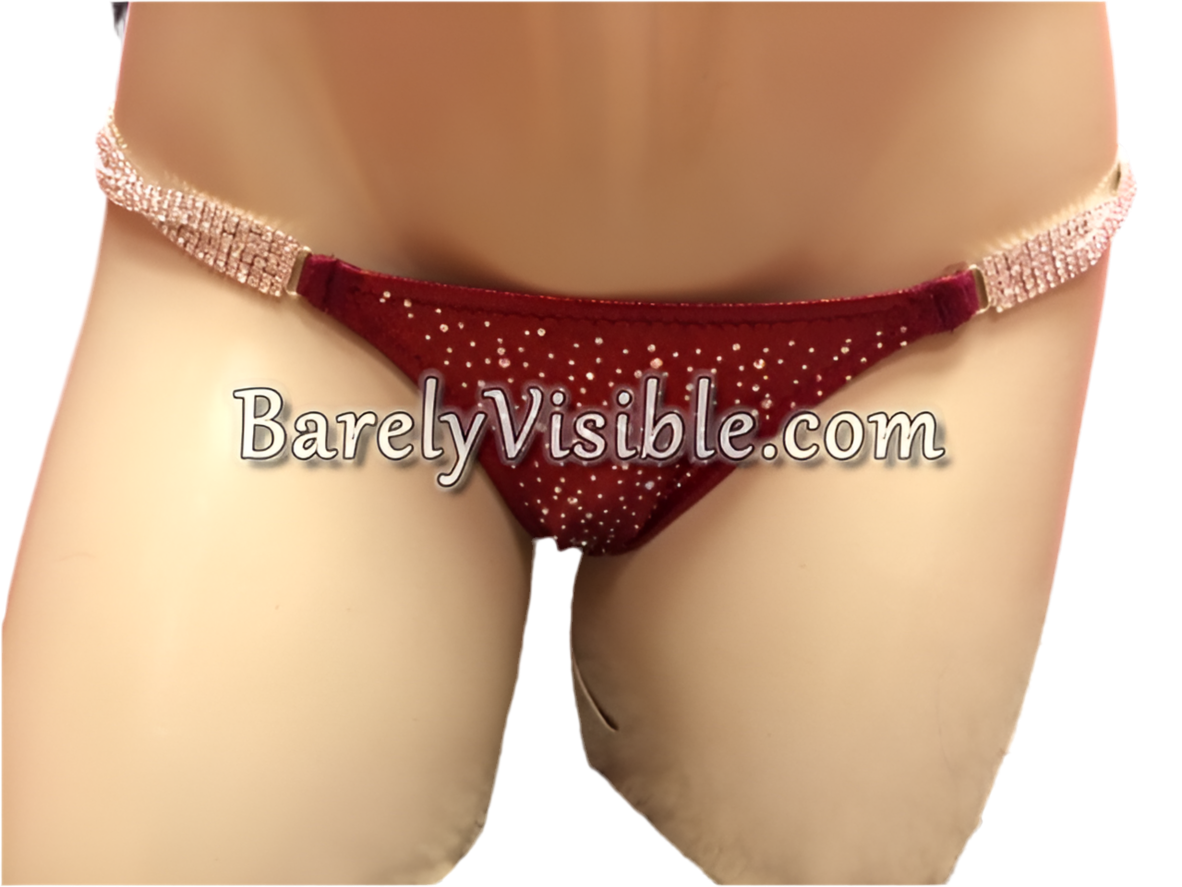 OMG Maroon Bling Competition Bikini - Rhinestone Swimsuit for Women, High Cut Cheeky Bottom, Dance & Pageant Wear, Beach & Pool Party Outfit