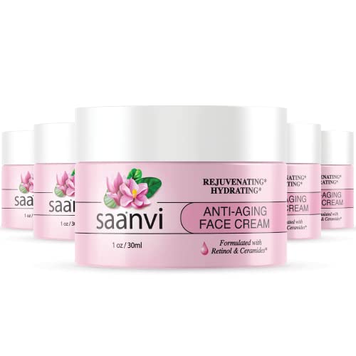 Anti Aging Face Cream by Saanvi - Wrinkle Reducing & Hydrating Skincare Set (5 Pack) for Daily Night & Day Use - Perfect for Dry, Sensitive & Mature Skin