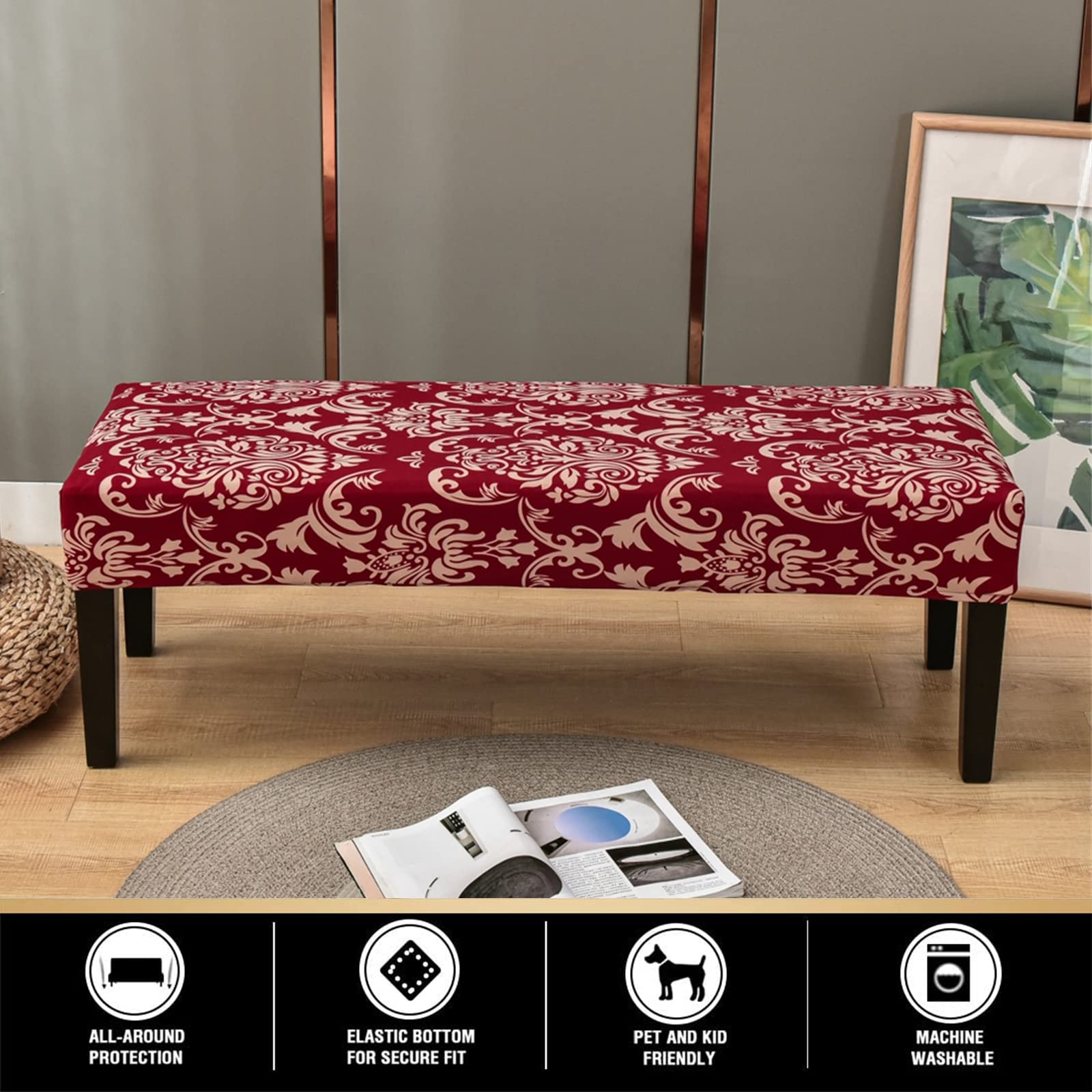 Stretchable Dining Bench Slipcover - Removable Washable Furniture Protector for Kitchen & Living Room Chairs | Eco-Friendly Fabric, Perfect for Home Decor & Daily Use