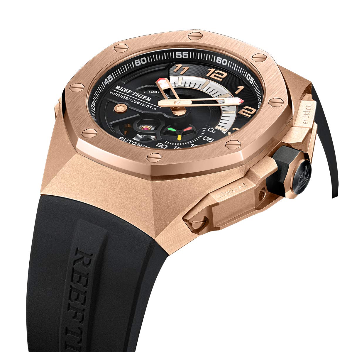 REEF TIGER Luxury Automatic Men's Watch - Rose Gold Sport Chronograph Mechanical Watch RGA92S7 | Perfect for Business, Casual & Outdoor Activities