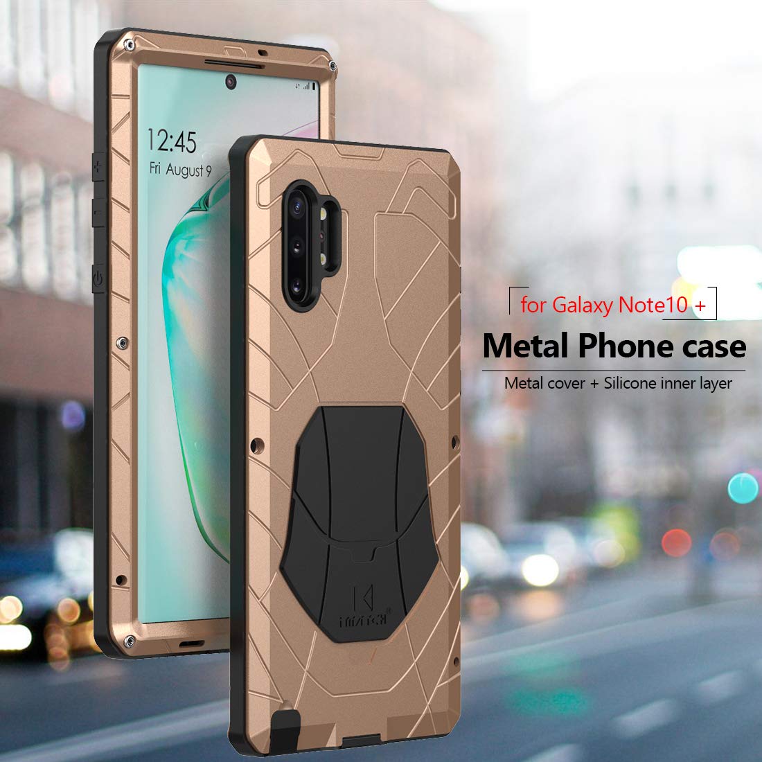 Feitenn Heavy Duty Metal Case for Samsung Galaxy Note 10 Plus/Note 10+ 5G - Military Grade Shockproof Armor with Gorilla Glass Cover & Aluminum Bumper (Gold) | Perfect for Outdoor Adventures, Construction Work & Extreme Protection