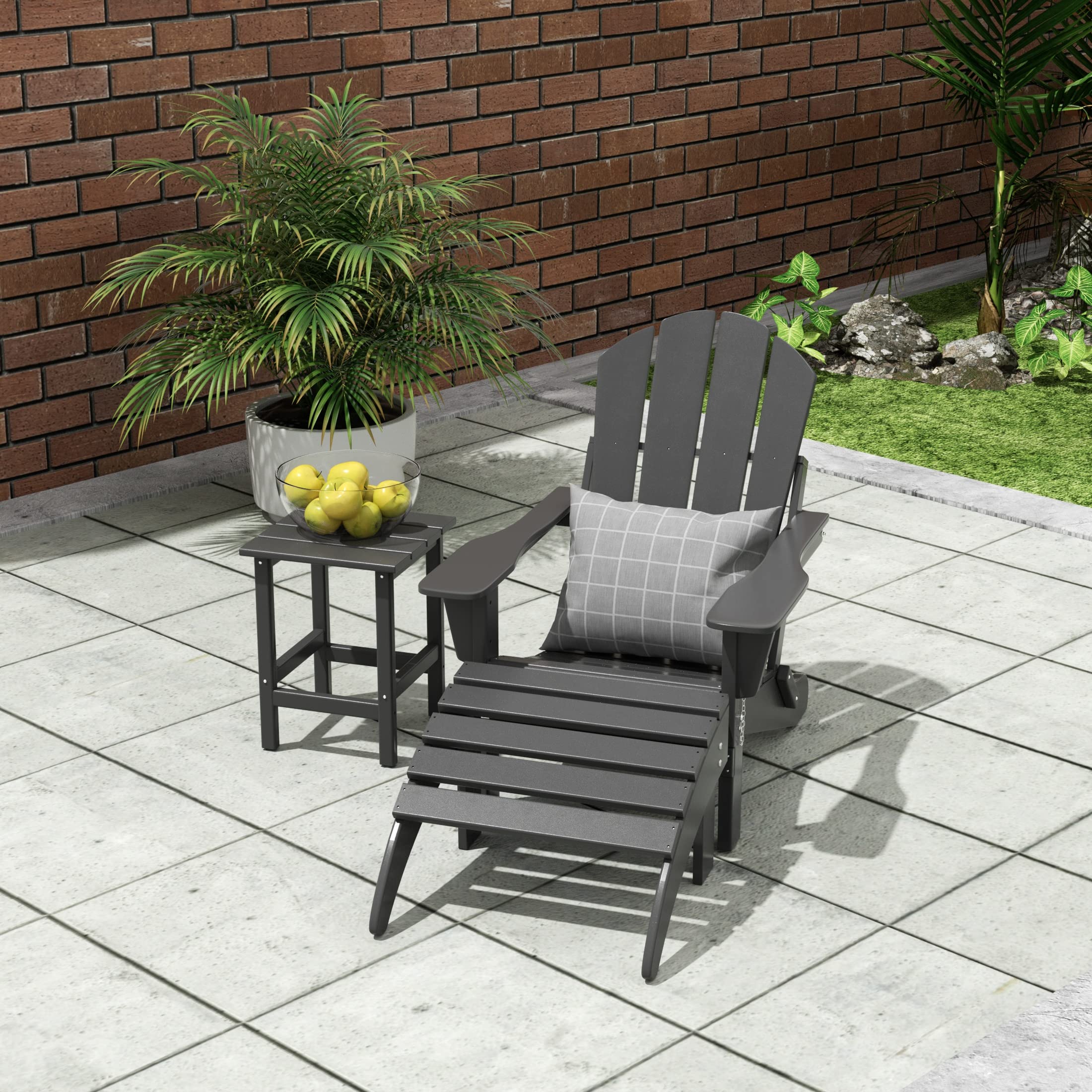 HDPE Adirondack Chair Set with Ottoman & Table - Outdoor Patio Furniture for Garden, Backyard