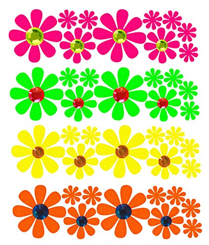Glow in the Dark Body Stickers - Neon Daisy Temporary Tattoos, 40 Pack for UV Blacklight Parties, Raves & Festivals