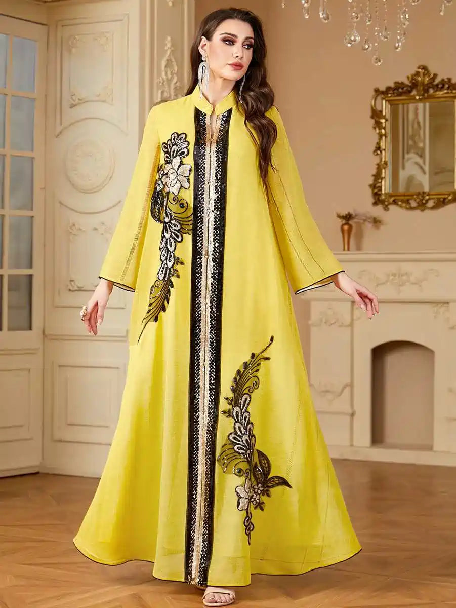 Elegant Eid Embroidery Sequins Caftan Dress for Women - Stylish Kaftan with Beaded Details #244175 - Perfect for Holiday Parties, Weddings and Special Occasions
