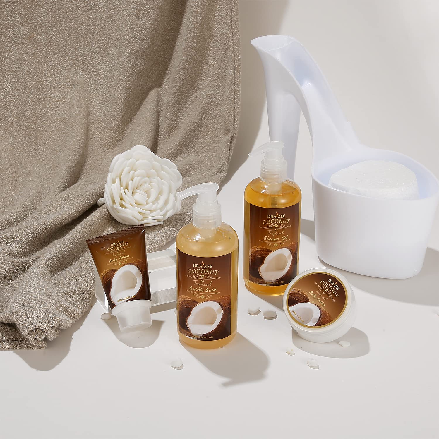 Luxury Spa Gift Set for Mom - 4 Floral Scents (Rose, Lavender, Coconut, British Rose) with Shower Gel, Bubble Bath, Body Butter & Lotion | Perfect Mother's Day Gift Basket by Draizee | Relaxing Bath & Self-Care Essentials
