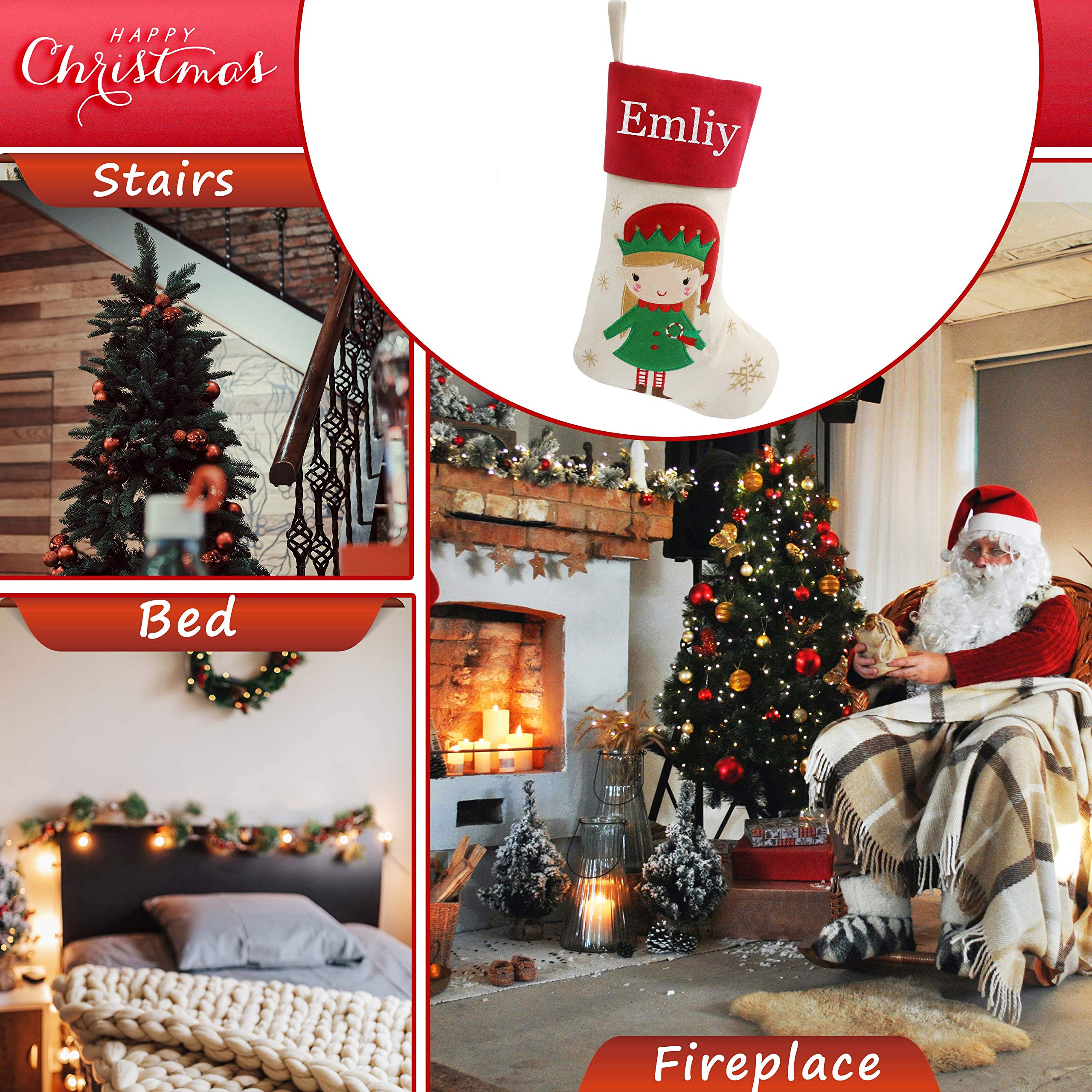 Set of 4 Personalized 18-Inch Christmas Stockings - Custom Embroidery Holiday Decor for Family Gifts | Perfect for Fireplace Mantel, Christmas Tree Decorations & Festive Home Styling (Style 2)