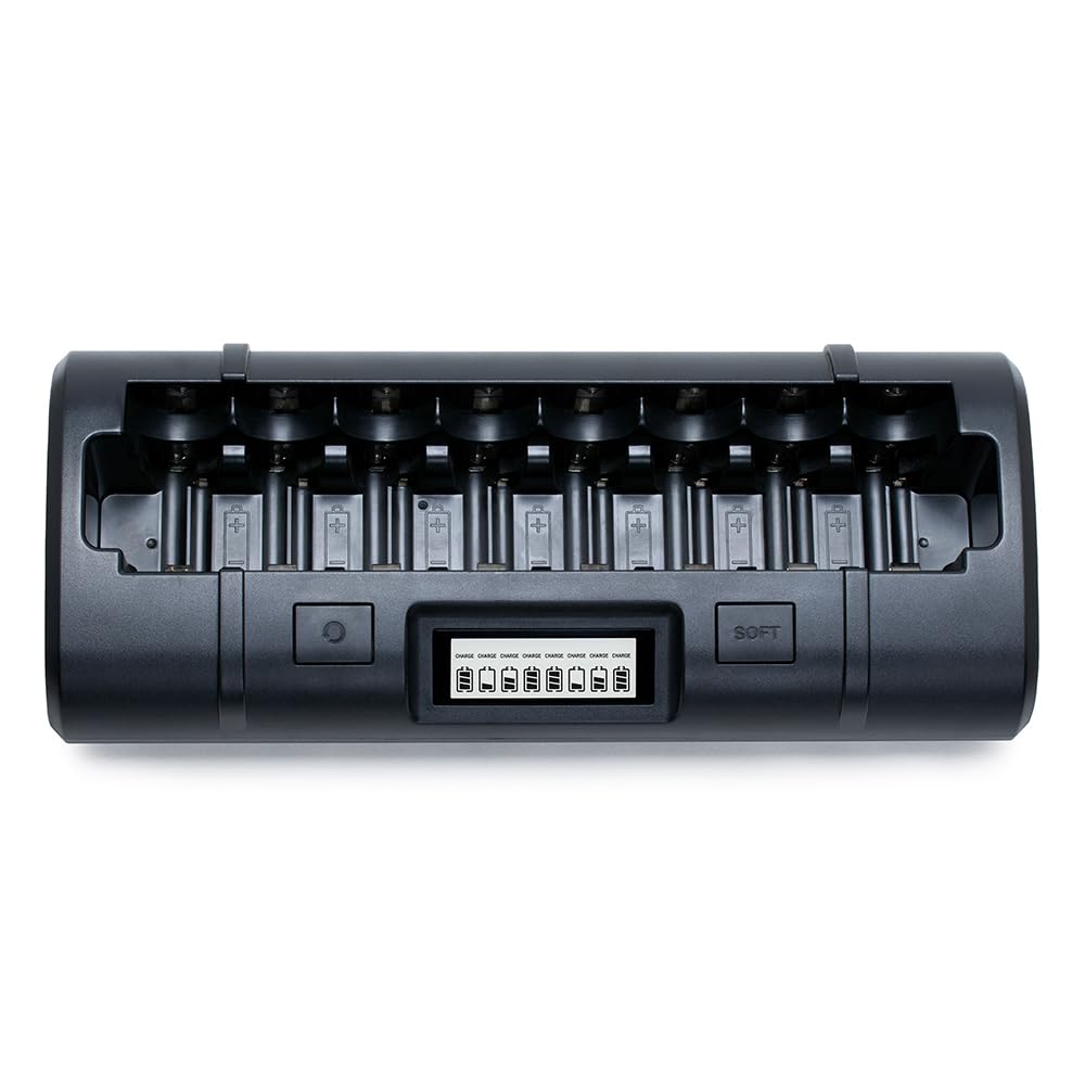 Maha PowerEx MH-C808M 8-Bay Smart Battery Charger for AA AAA C D NiMH NiCD Rechargeable Batteries - Perfect for Cameras, Toys, Flashlights & More