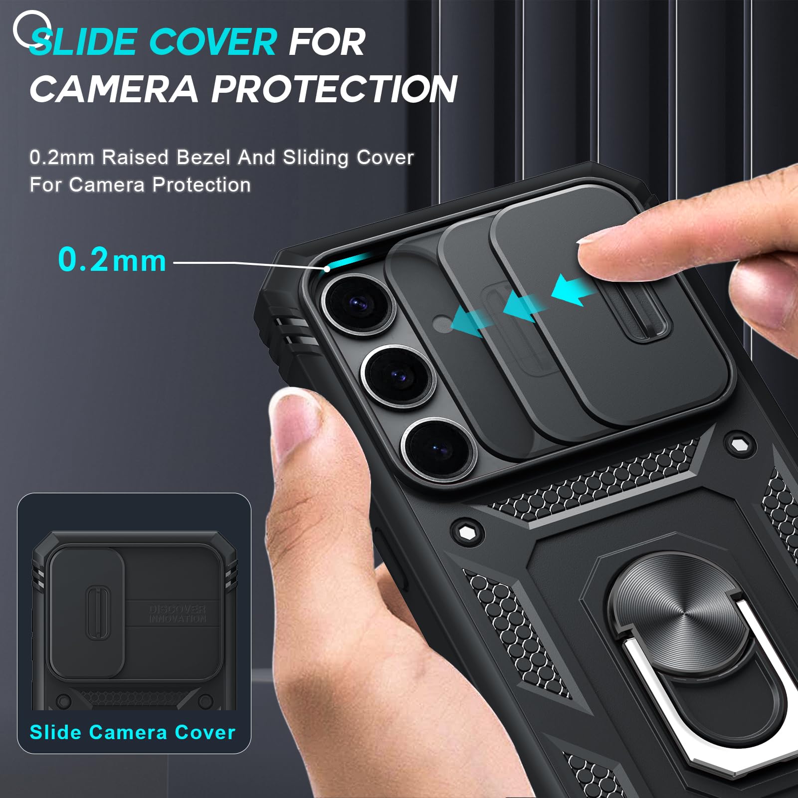 **Samsung Galaxy S24 5G Case with Camera Cover Slider – 360° Military-Grade Shockproof Protection | 2-Pack Tempered Glass Screen Protectors & Ring Stand Holder (Black) – Perfect for Outdoor Adventures & Daily Use**