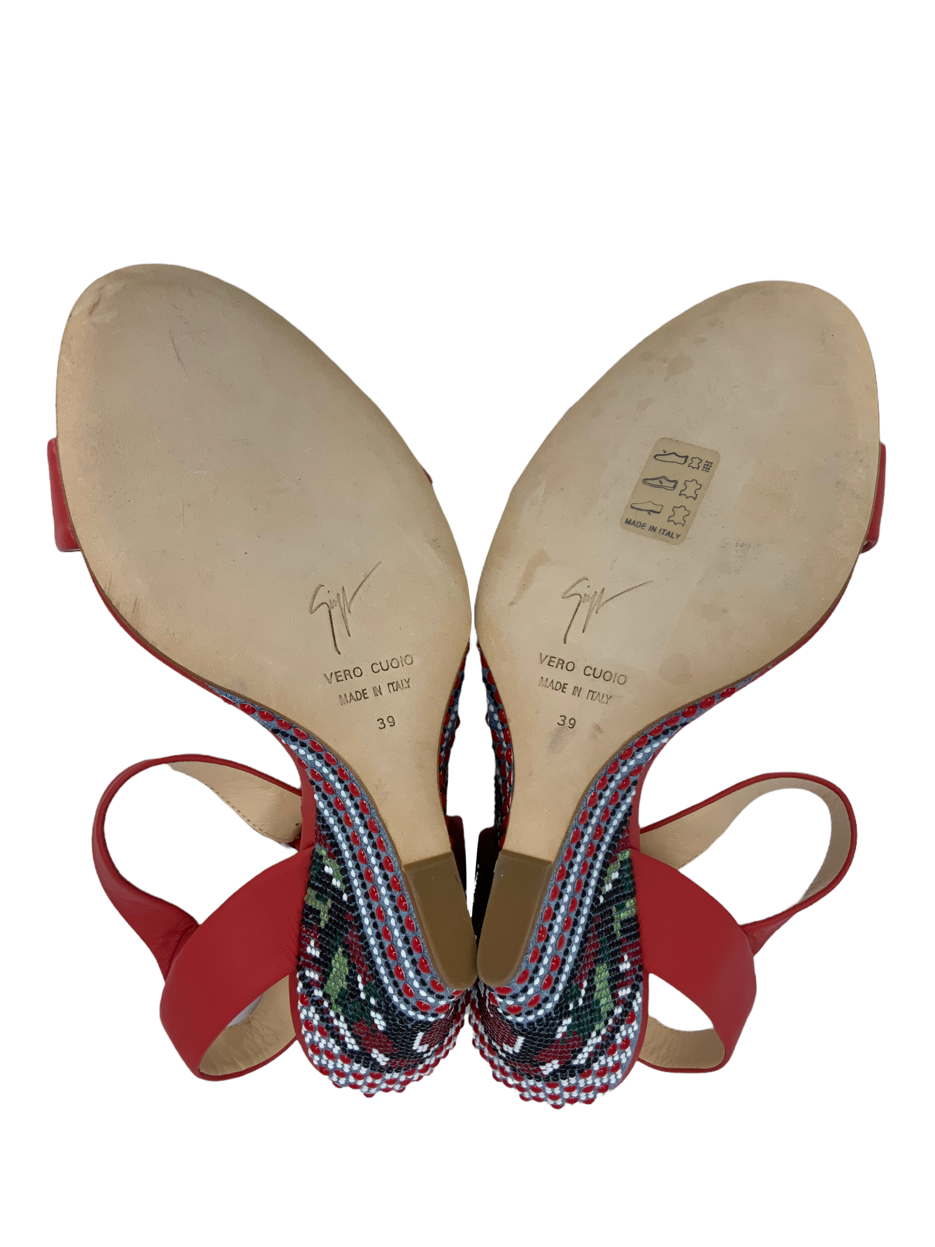 Giuseppe Zanotti Women's Leather Ankle Strap Beaded Wedge Sandals - Size 9 | Comfortable Heels for Party, Wedding & Summer Outfits