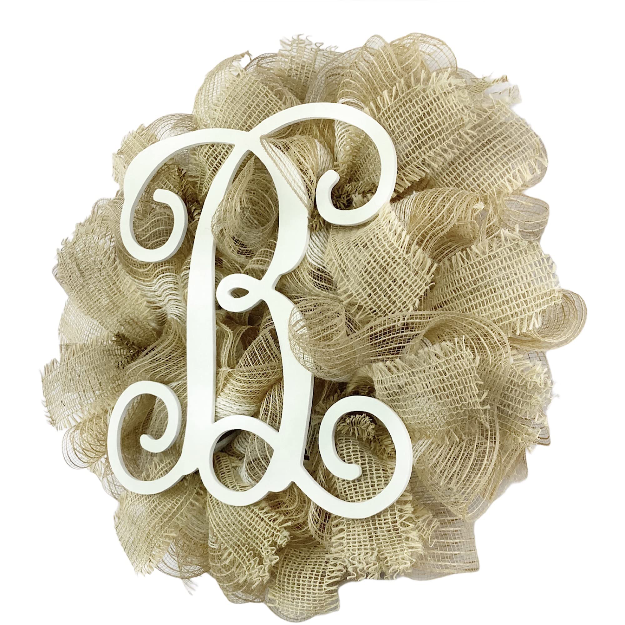 Natural & Ivory Deco Mesh Monogram Wreath - Farmhouse, Country, Coastal Decor - Classic Letter G Wreath for Front Door, Wall, Wedding & Home Decorating Styles