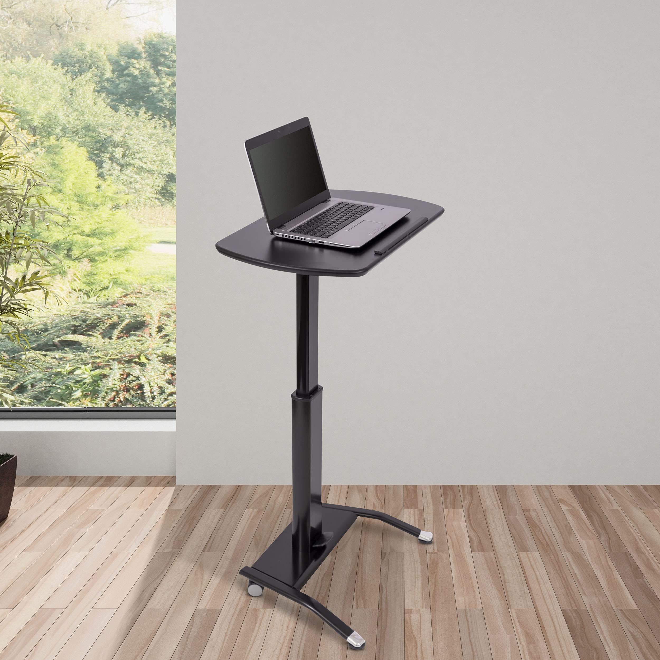 Adjustable Height Standing Desk with Tilting Laptop Stand - Ergonomic Pneumatic Lectern Podium for Office & Home (Black, 25.5