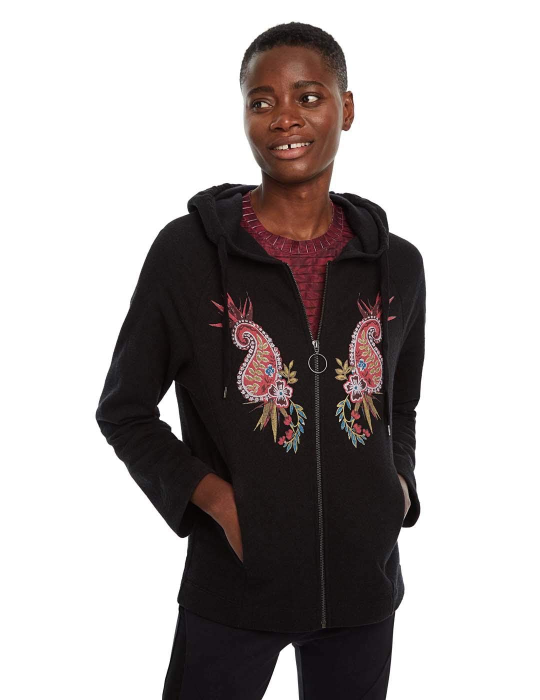Desigual Ethnic Print Sport Jacket - Women's Sweatshirt (Size M, Black) - Perfect for Gym, Running & Casual Wear