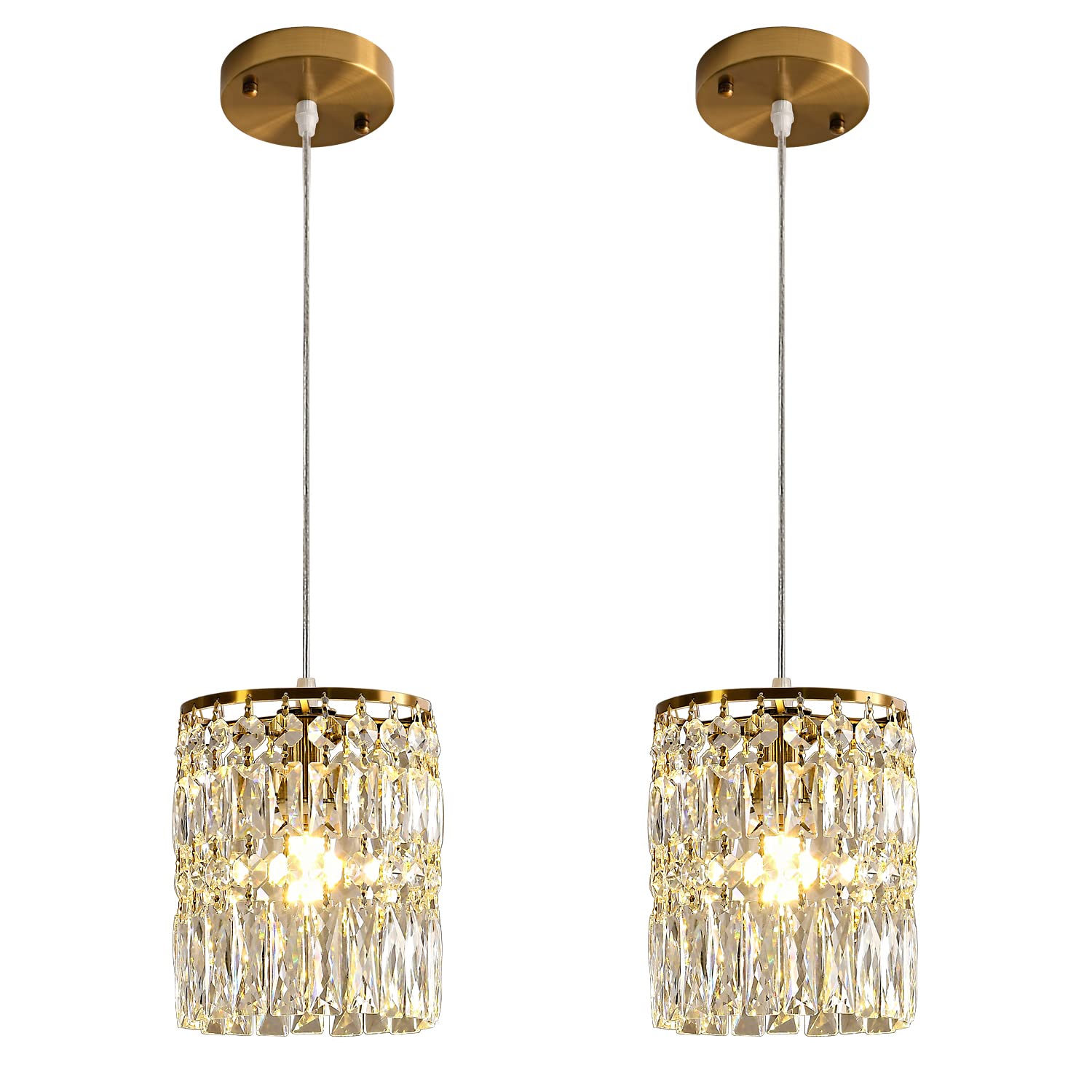 Modern Gold Crystal Chandelier - 2-Pack Linear Raindrop Pendant Lights for Kitchen Island, Dining Room, Bedroom & Living Room | Elegant Ceiling Lighting Fixture for Hallway, Entryway & Home Decor