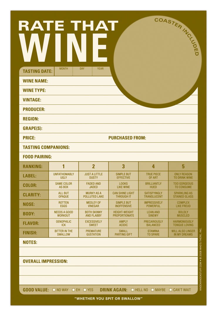 Wine Rating Pad - Premium Wine Tasting Notebook & Journal for Sommeliers & Wine Enthusiasts - Perfect for Vineyard Visits, Wine Tasting Events & Cellar Organization