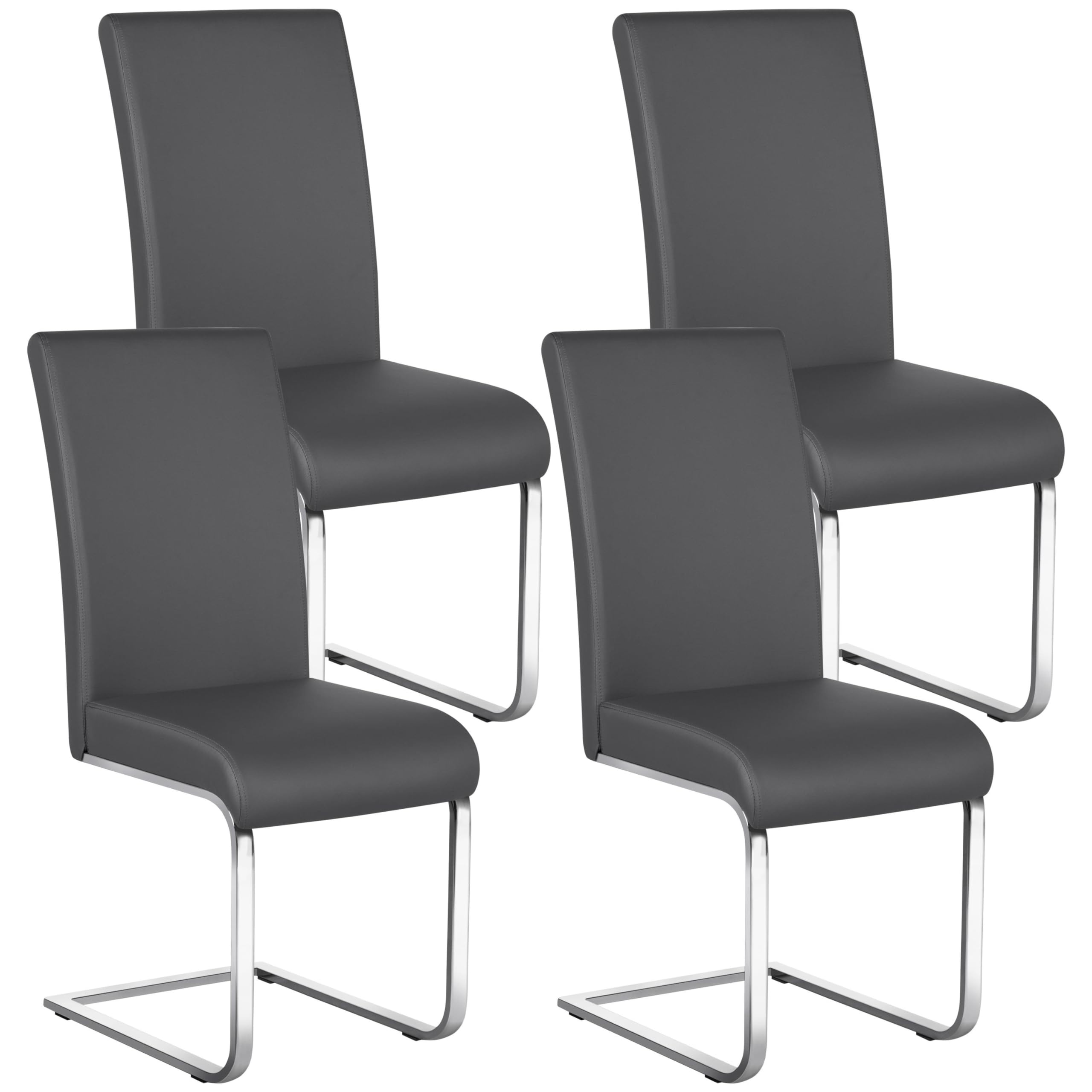 Yaheetech 4-Piece Modern High Back Dining Chairs Set - Leather Upholstered Seats with Metal Legs for Kitchen, Living Room & Dining Room - Dark Gray - Perfect for Family Gatherings & Dinner Parties