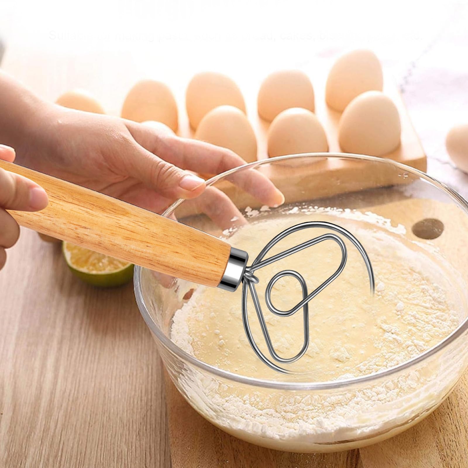 Premium Stainless Steel Danish Dough Whisk - Dutch Style Bread Mixer with Dough Hook for Sourdough, Pizza & Artisan Baking | Perfect for Home Bakers & Professional Kitchens