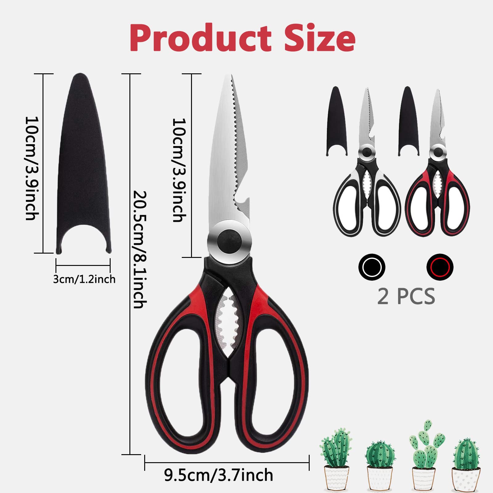 Heavy Duty Stainless Steel Kitchen Scissors - 2 Pack Multipurpose Cooking Shears for Cutting Chicken, Meat, Fish, Vegetables, Herbs, Bones & Nuts - Perfect for Food Prep, BBQ, Poultry & Floral Arrangements